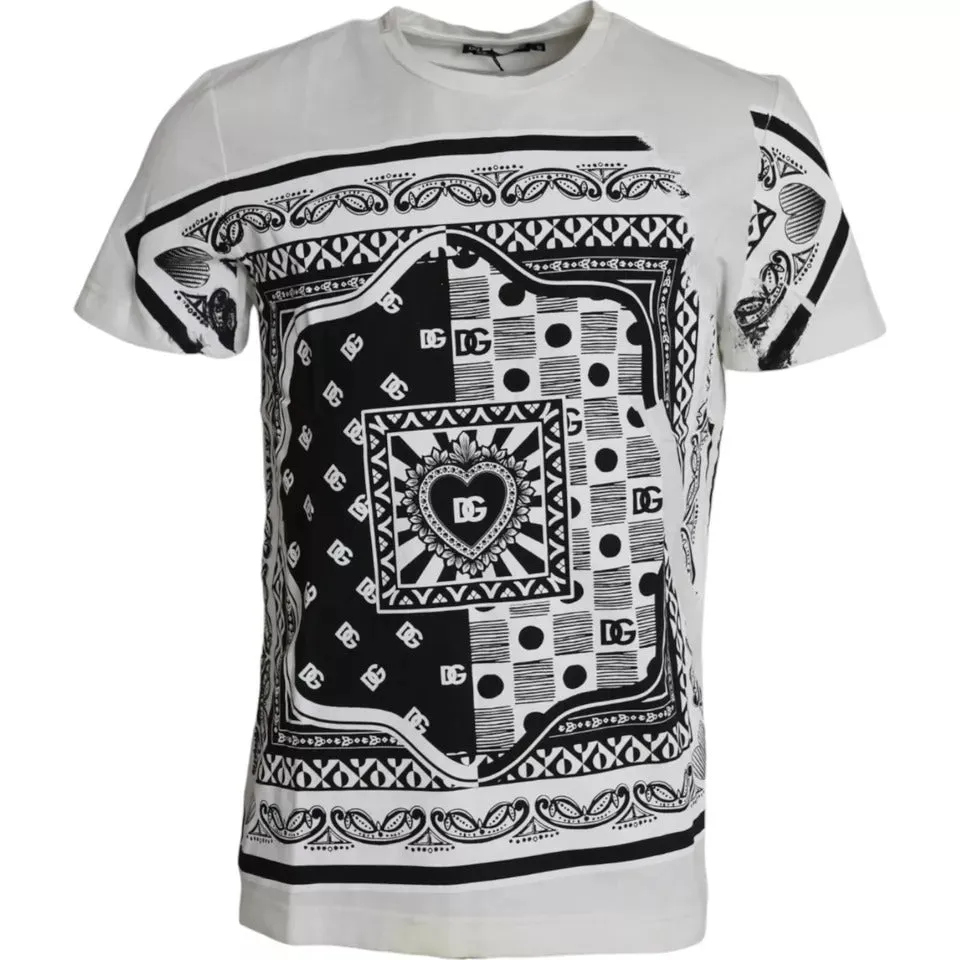White Bandana Print Cotton Short Sleeves Men T-shirt sold by Louxly