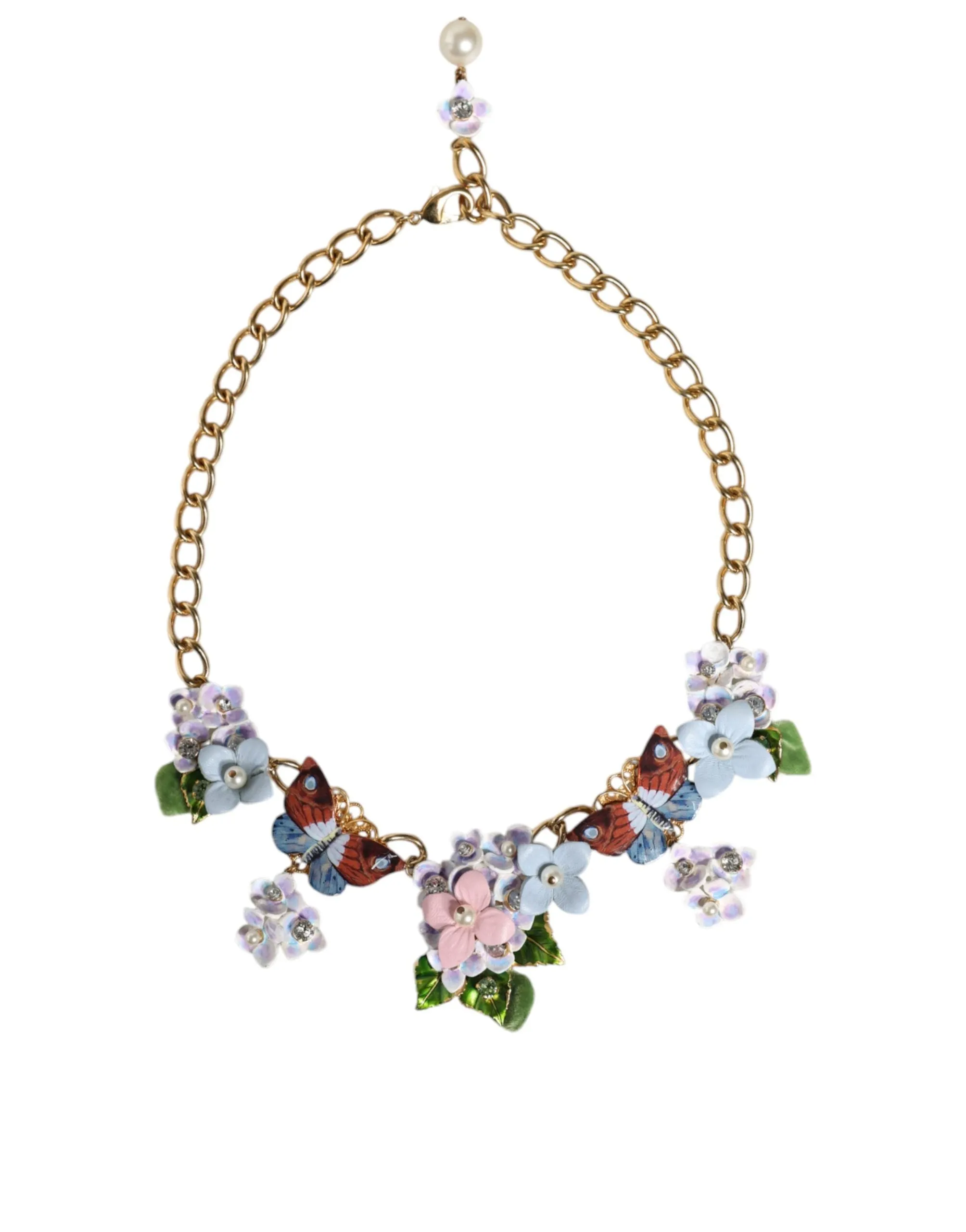 Multicolor Floral Decor Crystal Gold Brass Chain Necklace sold by Louxly product image thumbnail 2