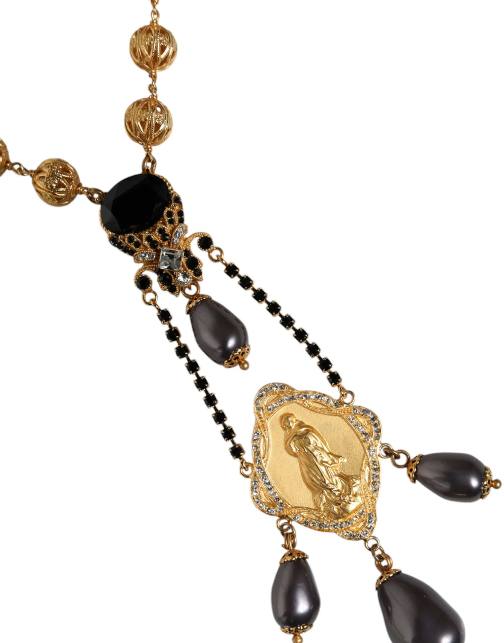 Gold Chain Brass Black Beaded Rosary Style Necklace sold by Louxly product image thumbnail 3