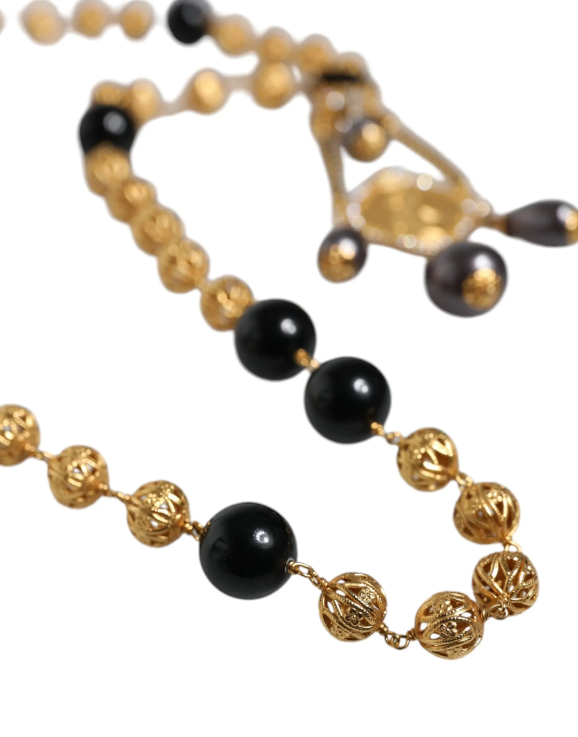 Gold Chain Brass Black Beaded Rosary Style Necklace sold by Louxly product image thumbnail 4