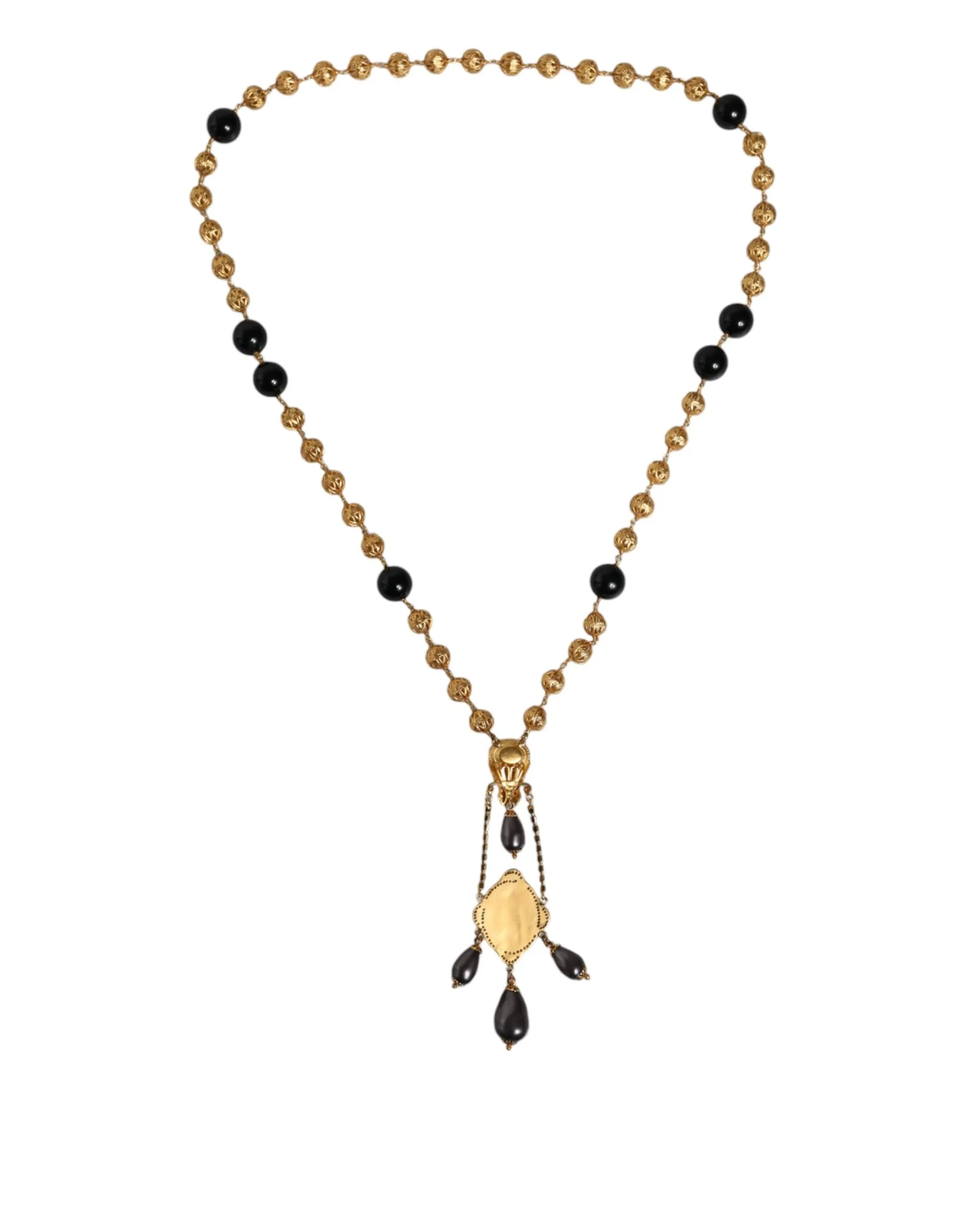 Gold Chain Brass Black Beaded Rosary Style Necklace sold by Louxly product image thumbnail 5