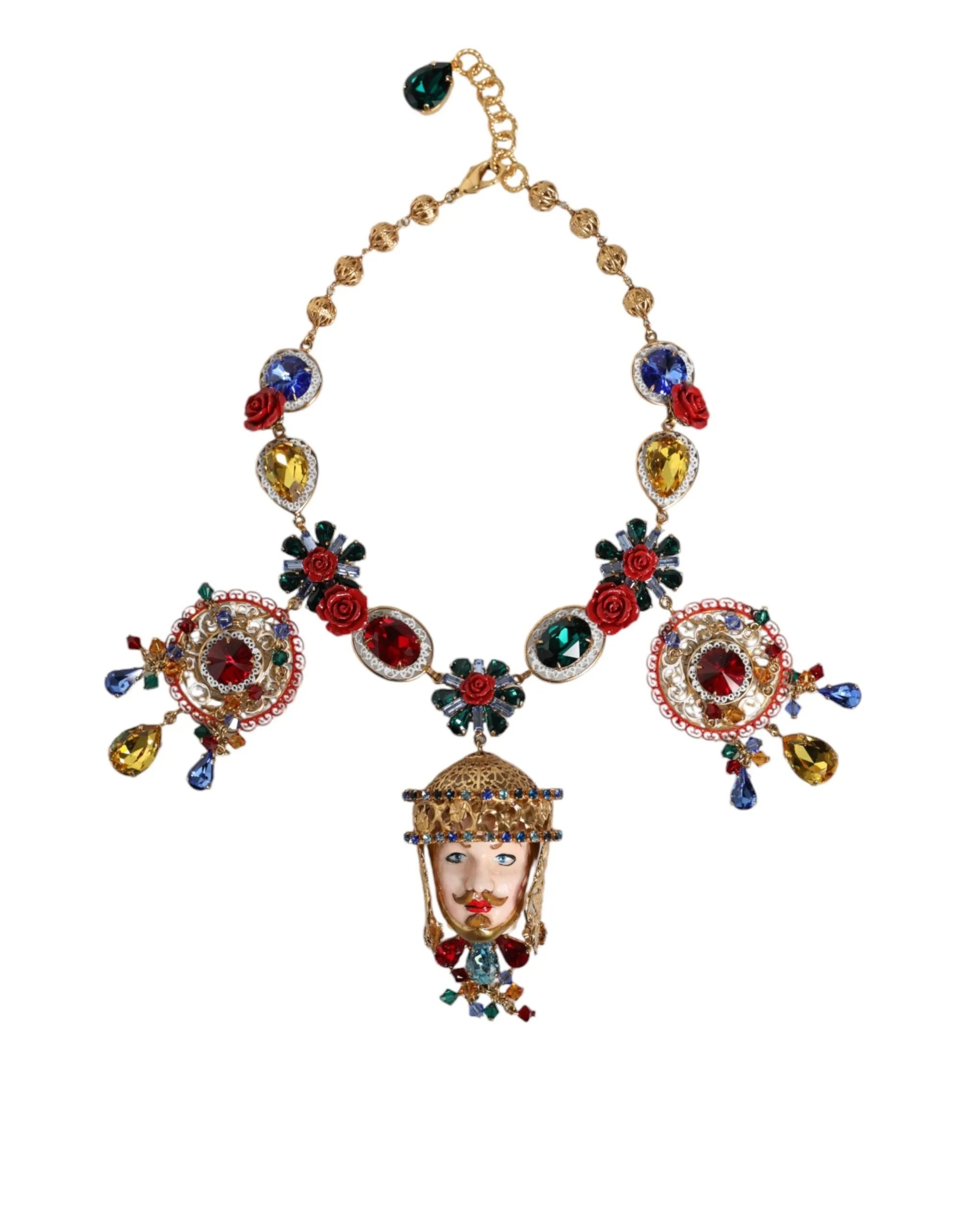 Gold Tone Brass Embellished Ball Chain Statement Necklace sold by Louxly