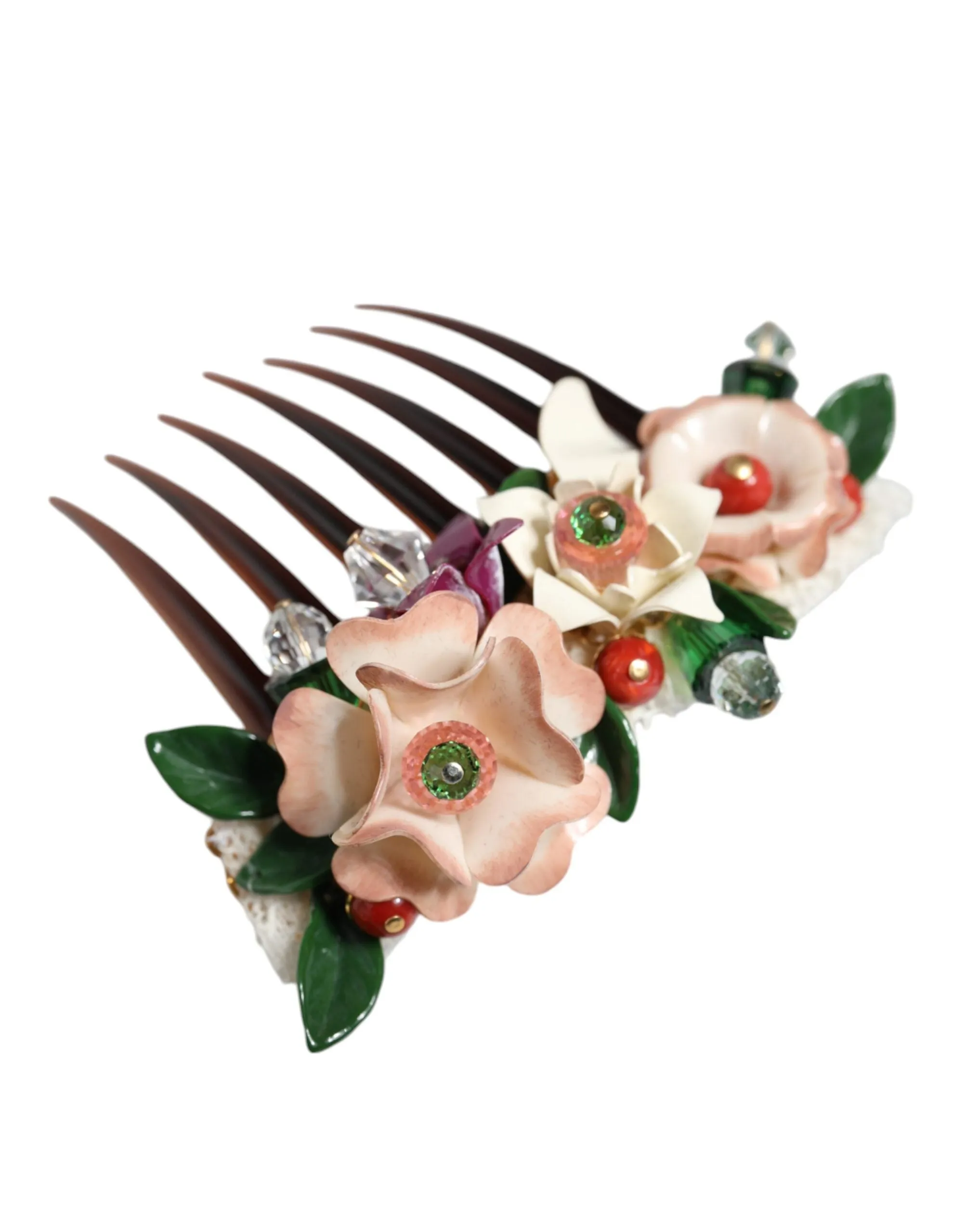 Brown Plastic Crystal Floral Women Hair Comb sold by Louxly product image thumbnail 5