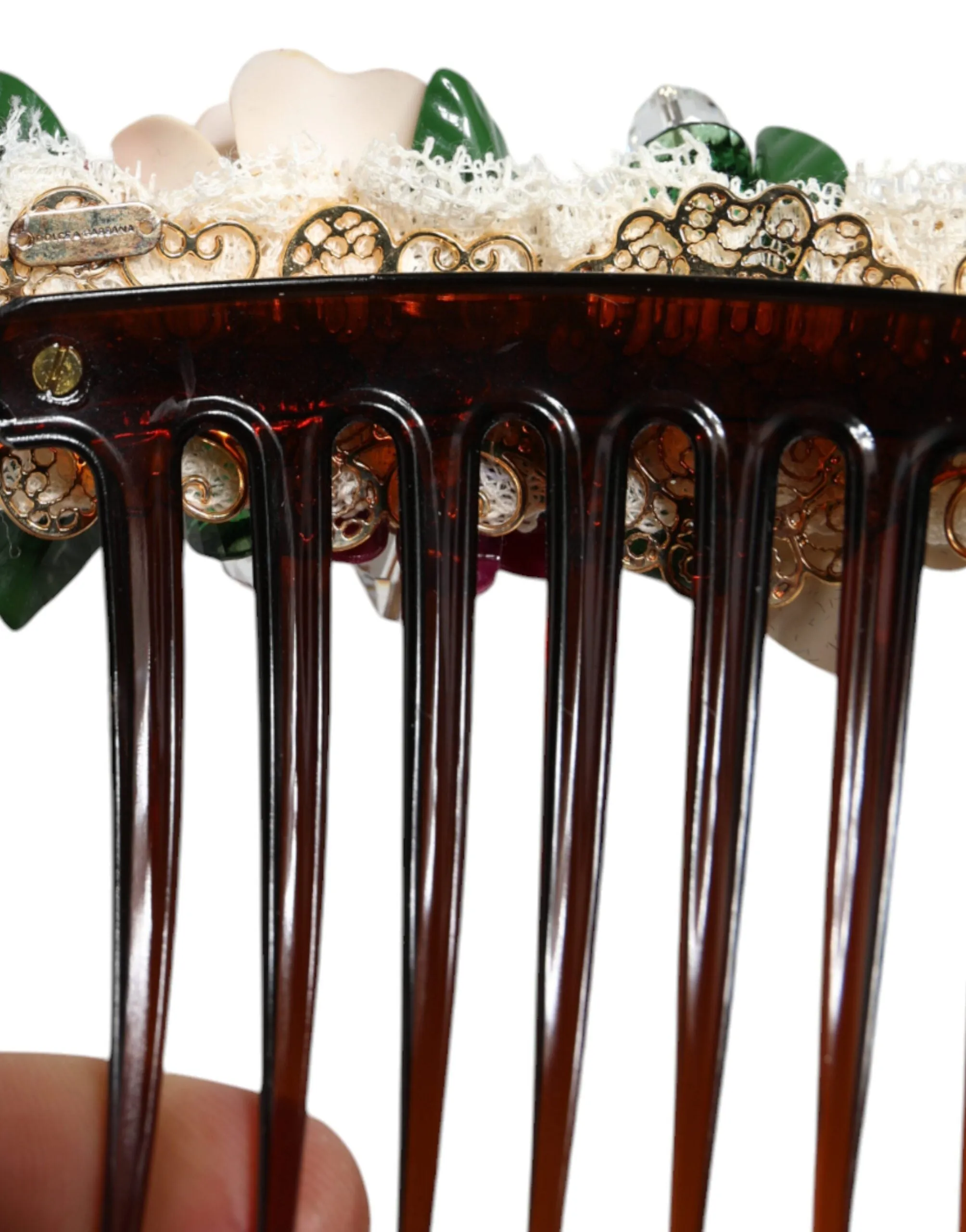 Brown Plastic Crystal Floral Women Hair Comb sold by Louxly product image thumbnail 3