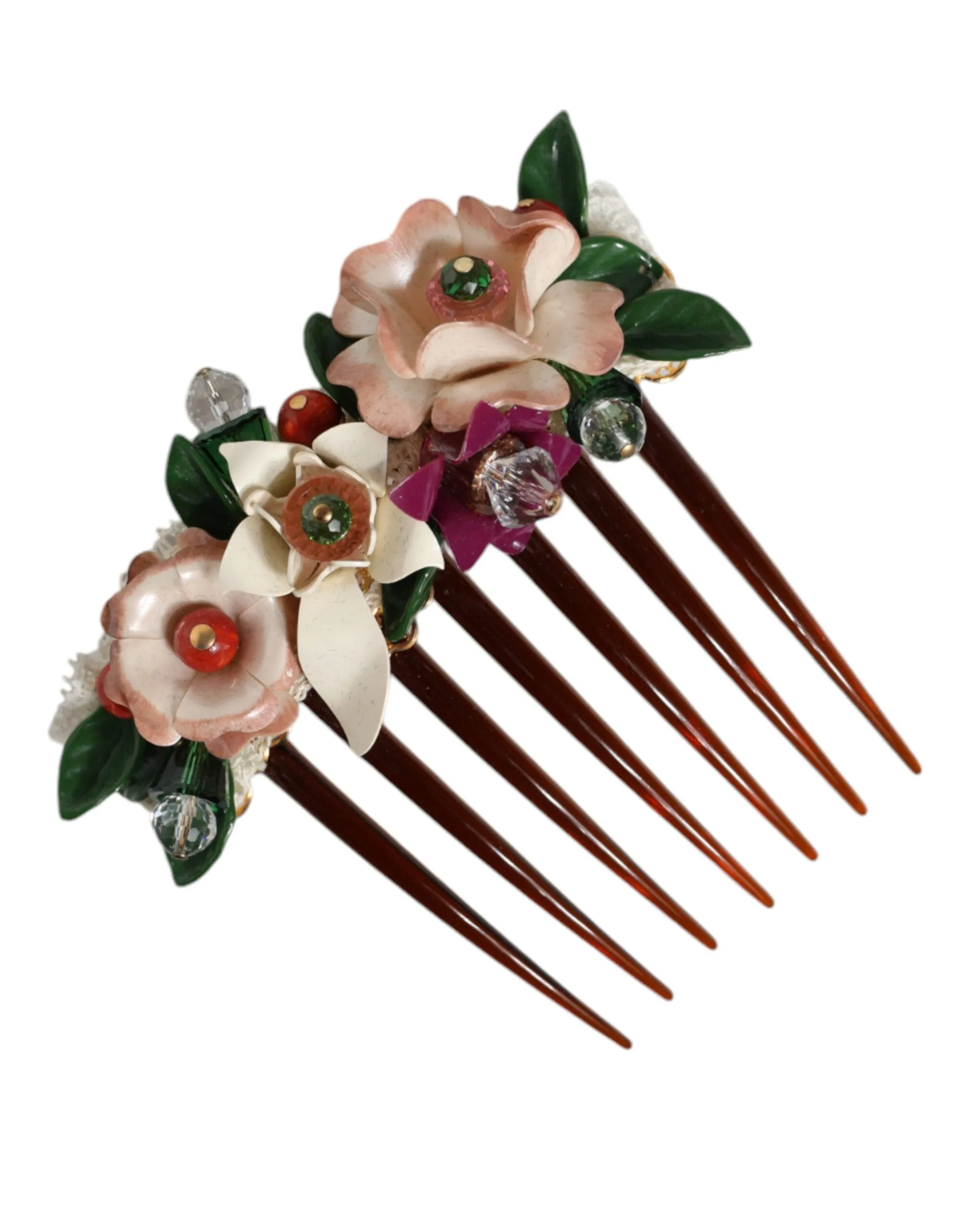 Brown Plastic Crystal Floral Women Hair Comb sold by Louxly