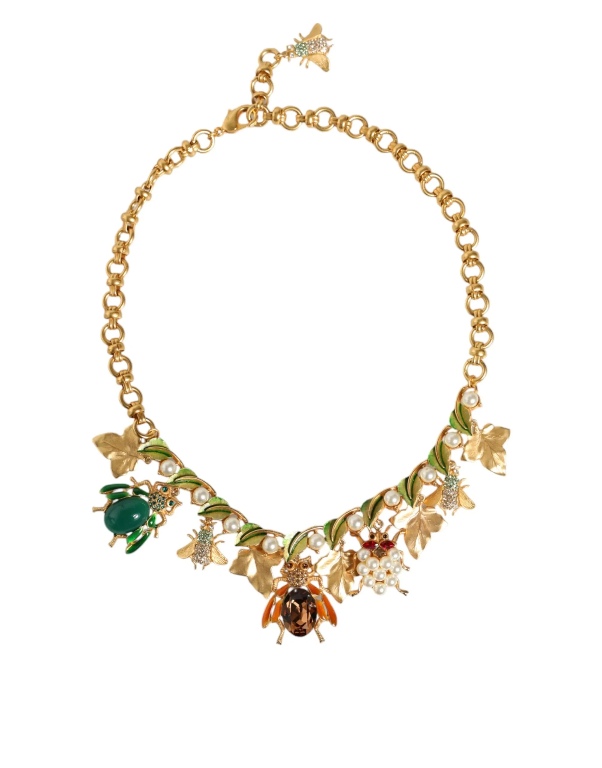 Gold Brass Crystal Bug Charm Pendant Statement Necklace sold by Louxly