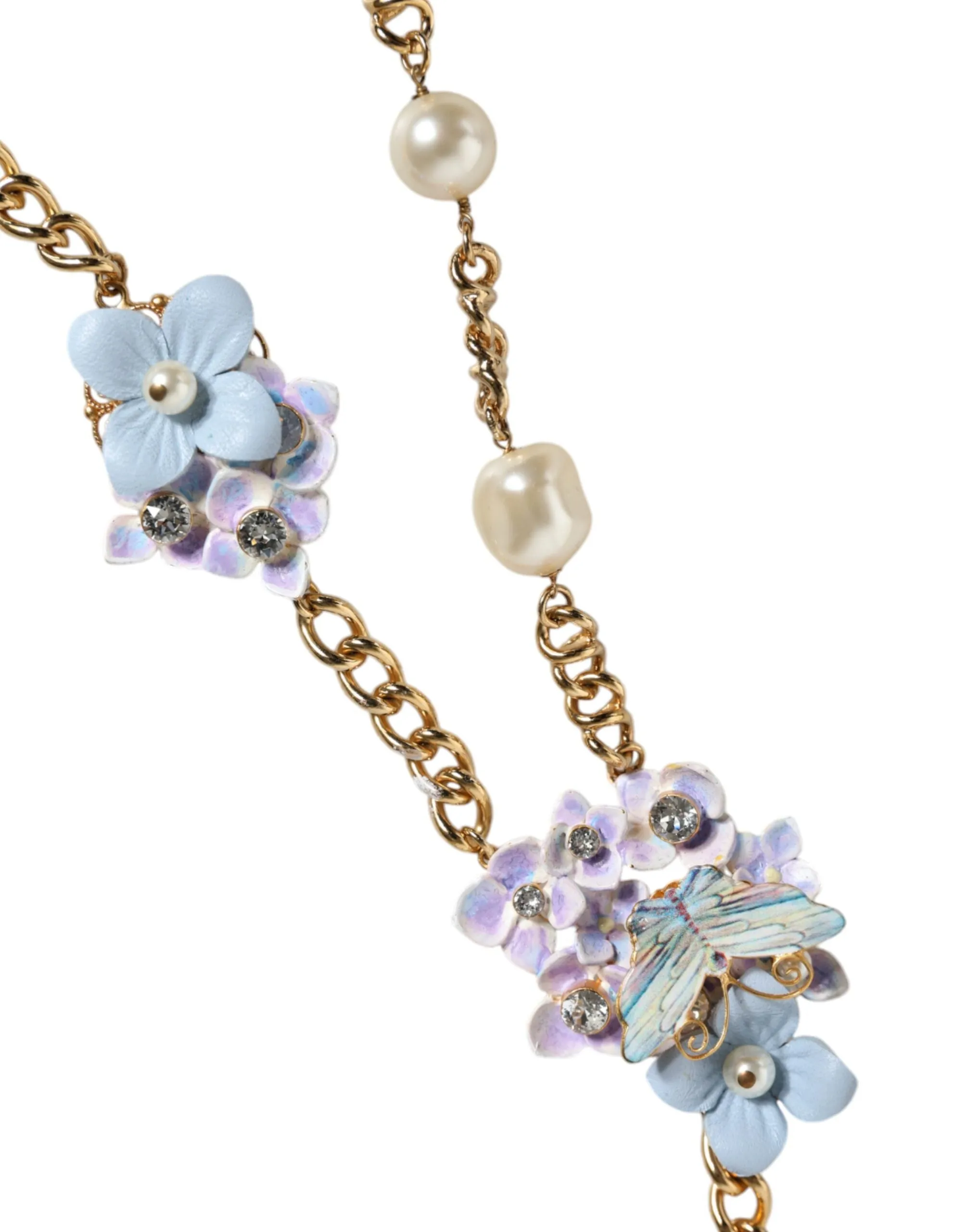 Gold Chain Brass Floral Layered Crystal Pearl Necklace sold by Louxly product image thumbnail 3