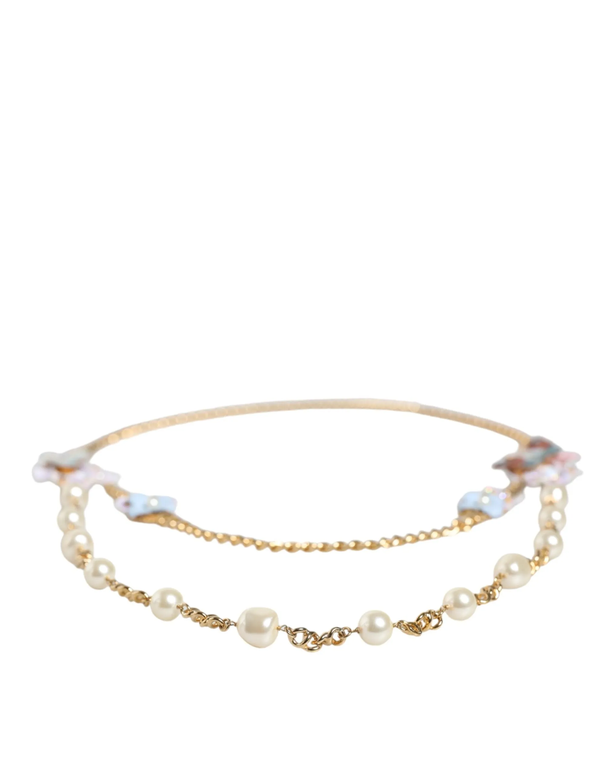 Gold Chain Brass Floral Layered Crystal Pearl Necklace sold by Louxly product image thumbnail 4