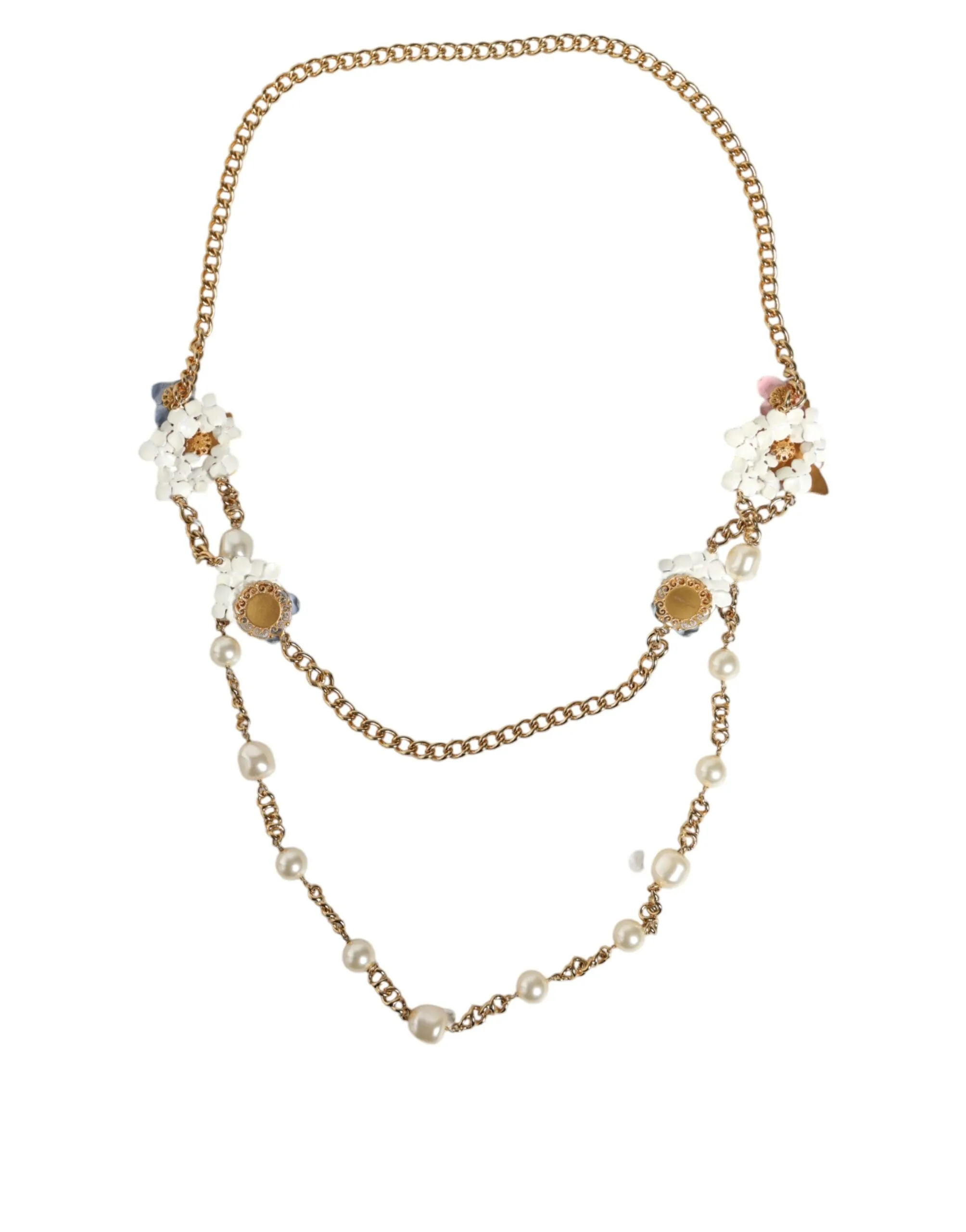Gold Chain Brass Floral Layered Crystal Pearl Necklace sold by Louxly product image thumbnail 5