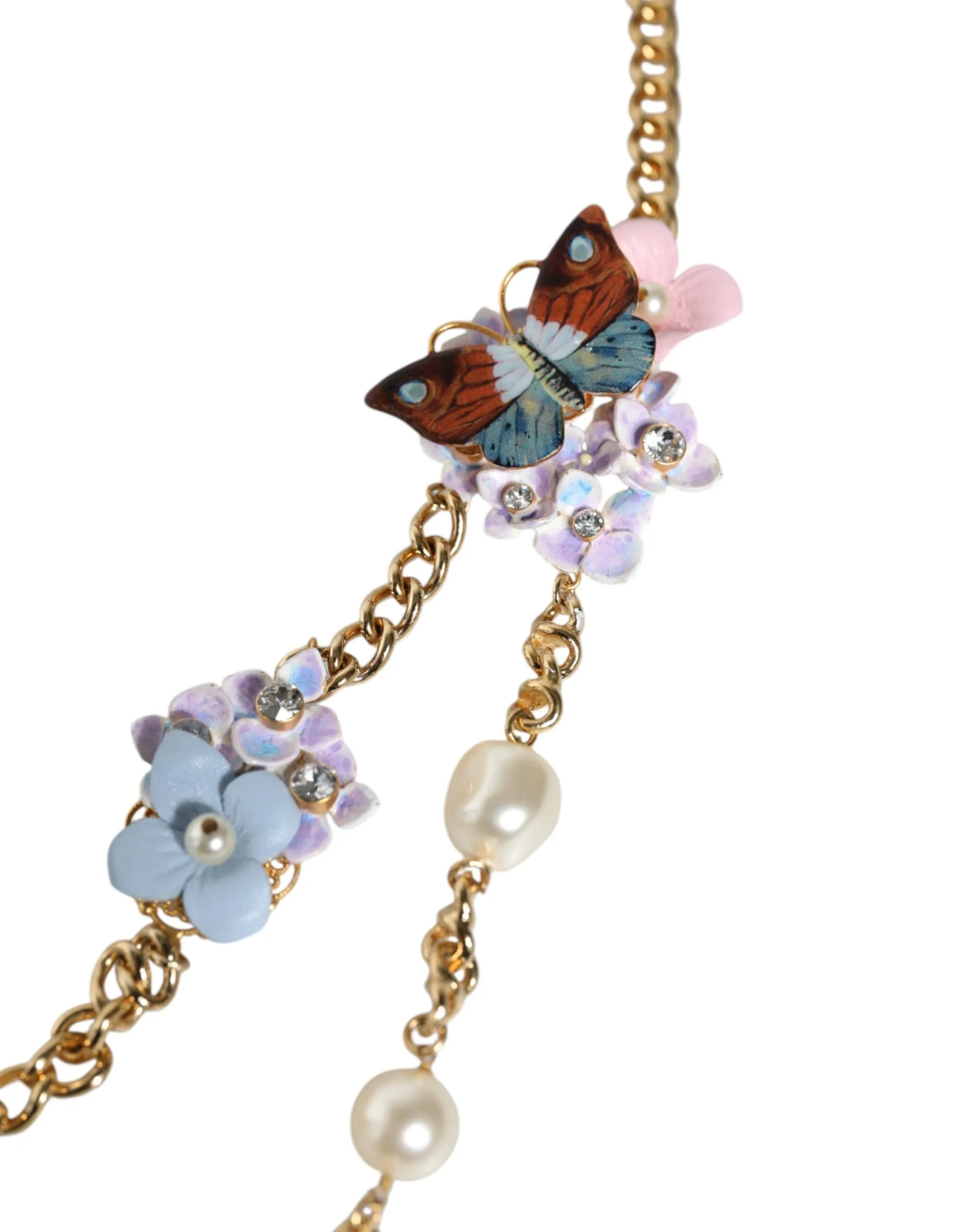 Gold Chain Brass Floral Layered Crystal Pearl Necklace sold by Louxly product image thumbnail 2