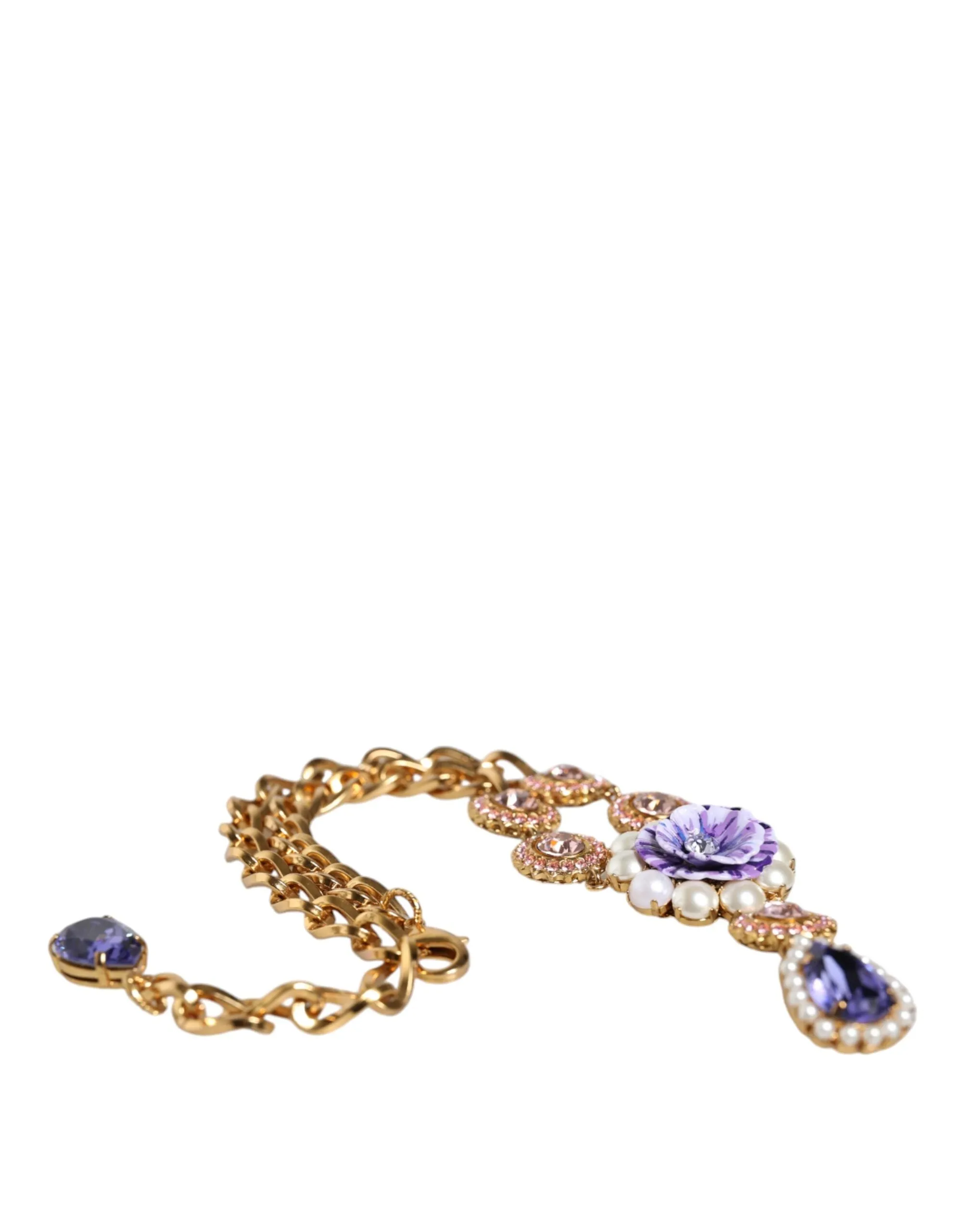 Gold Brass Crystal Purple Pink Pearl Pendants Necklace sold by Louxly product image thumbnail 4