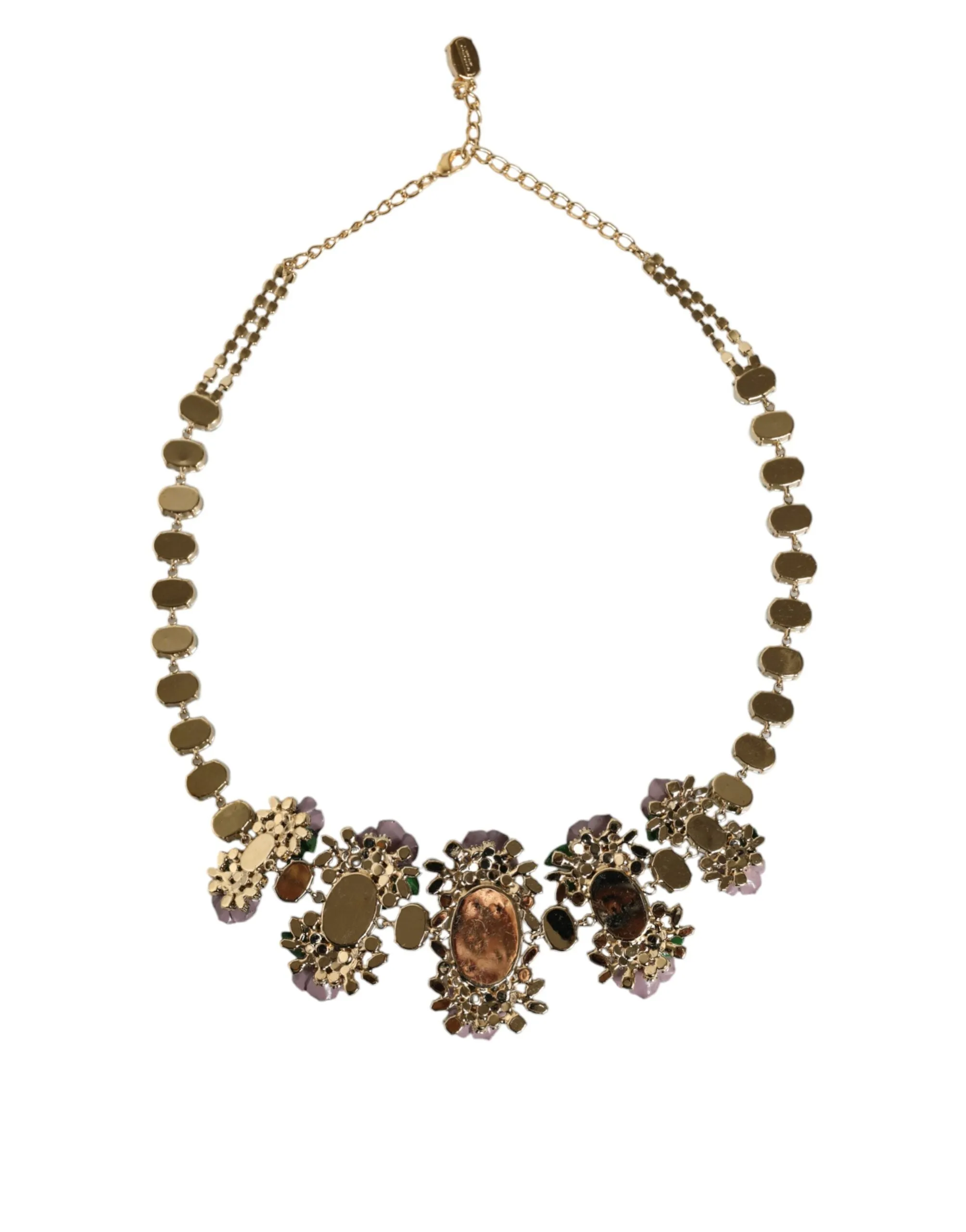 Gold Brass Link Chain Rose Petal Crystal Embellished Necklace sold by Louxly product image thumbnail 4