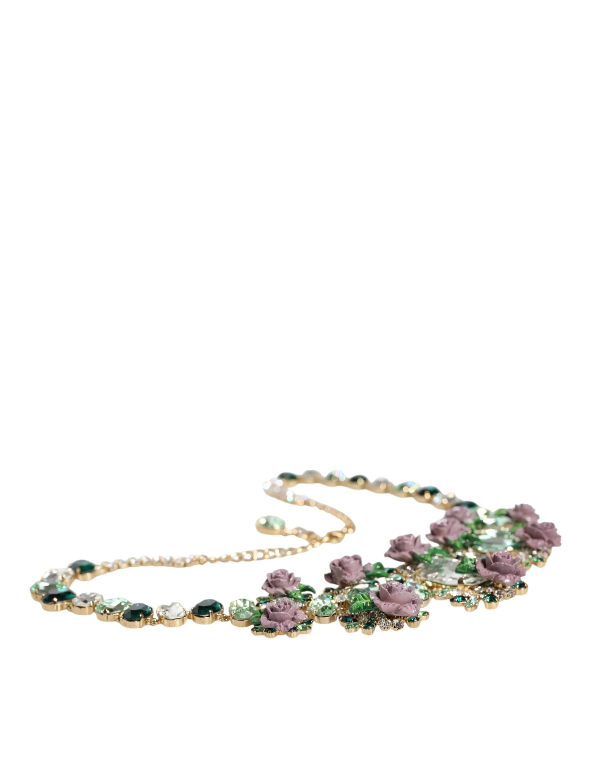 Gold Brass Link Chain Rose Petal Crystal Embellished Necklace sold by Louxly product image thumbnail 5