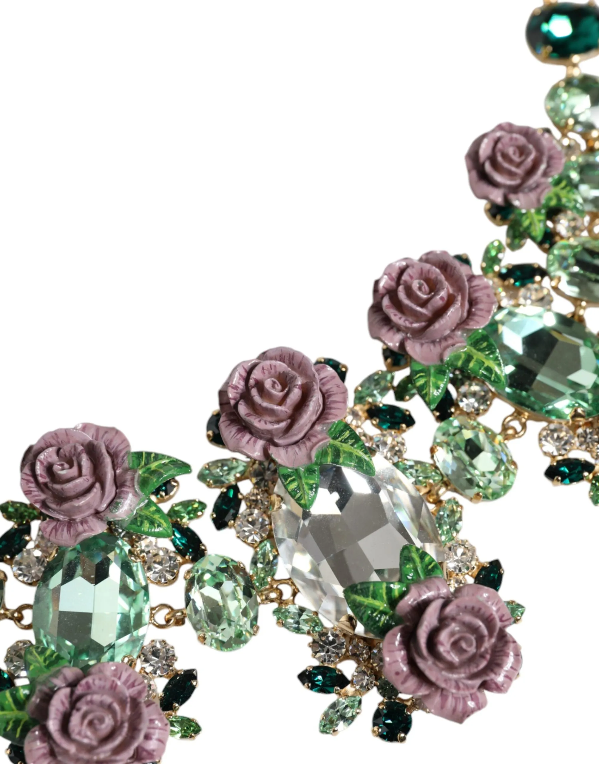 Gold Brass Link Chain Rose Petal Crystal Embellished Necklace sold by Louxly product image thumbnail 2