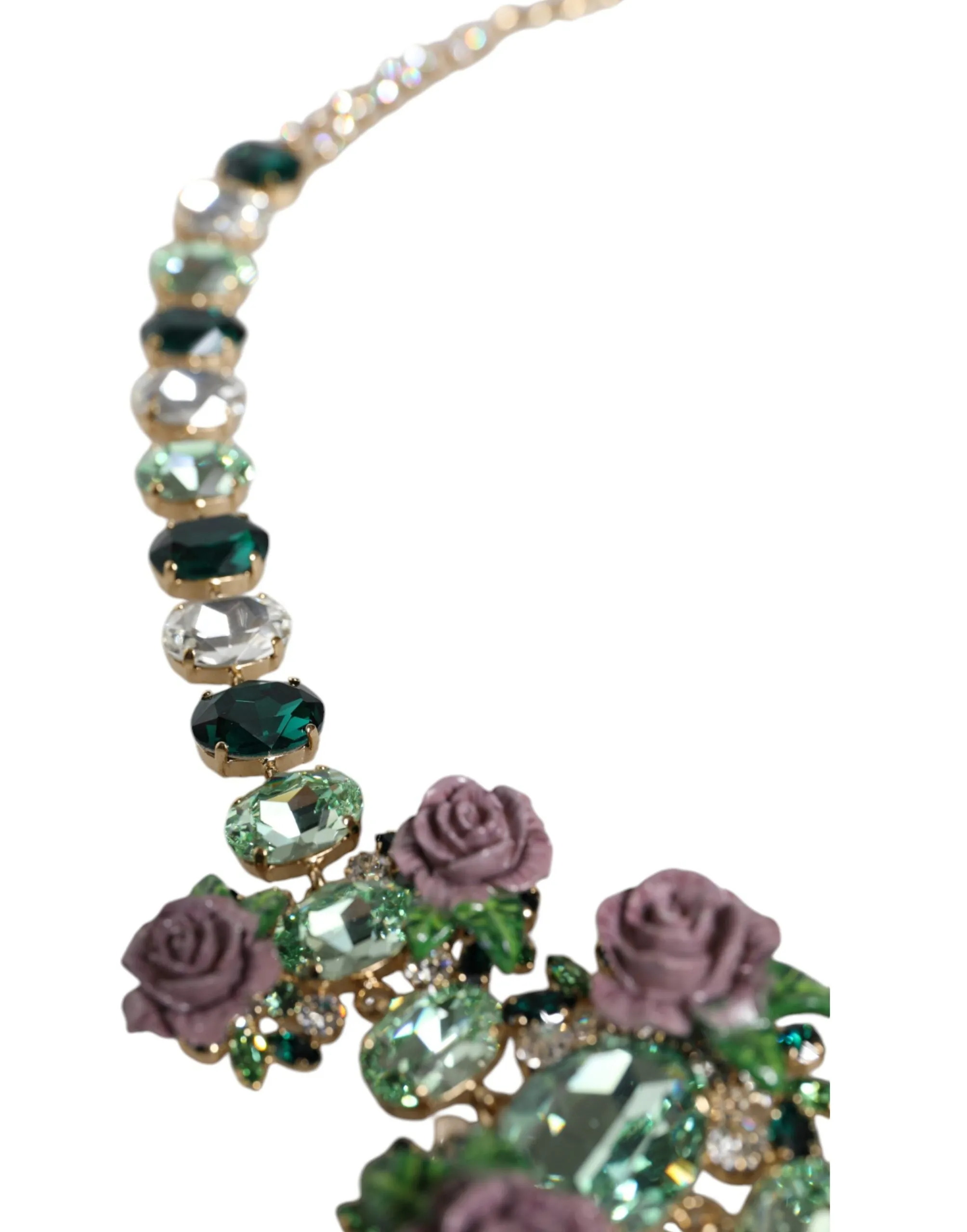 Gold Brass Link Chain Rose Petal Crystal Embellished Necklace sold by Louxly product image thumbnail 3