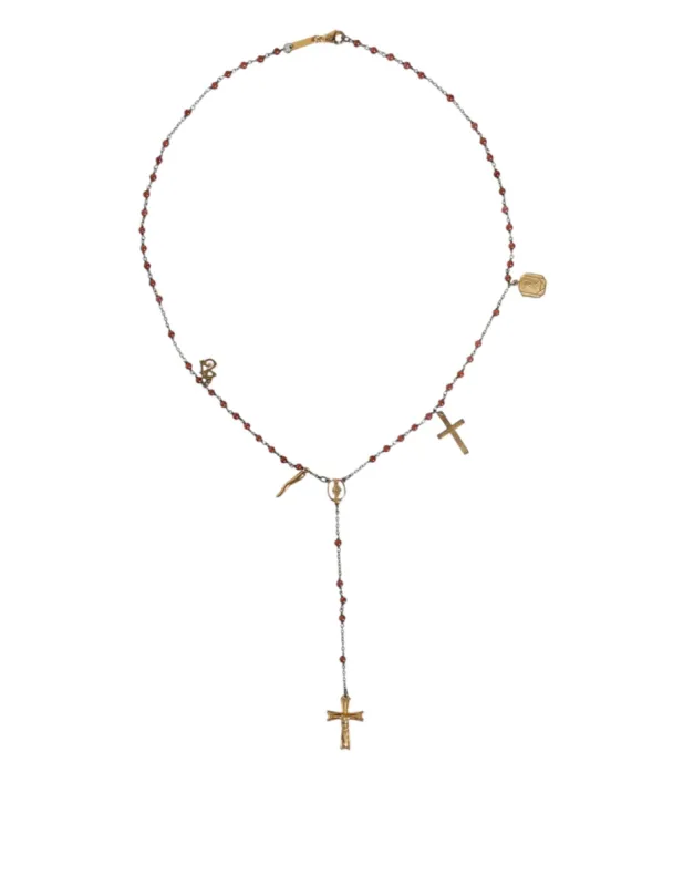 Gold Chain Brass Beaded Rosary Cross Pendant Necklace sold by Louxly