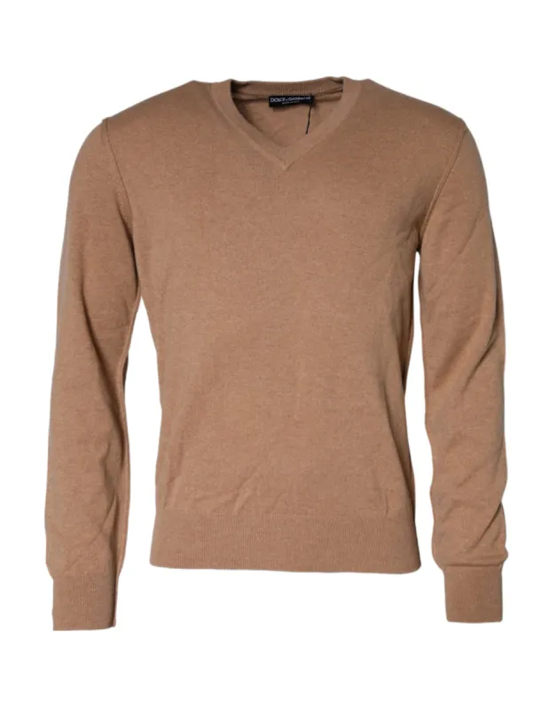 Brown Cashmere Knit V-neck Pullover Sweater sold by Louxly