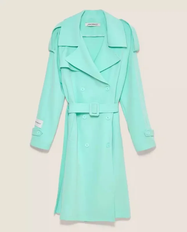 Elegant Light Blue Double-Breasted Trench Coat sold by Louxly