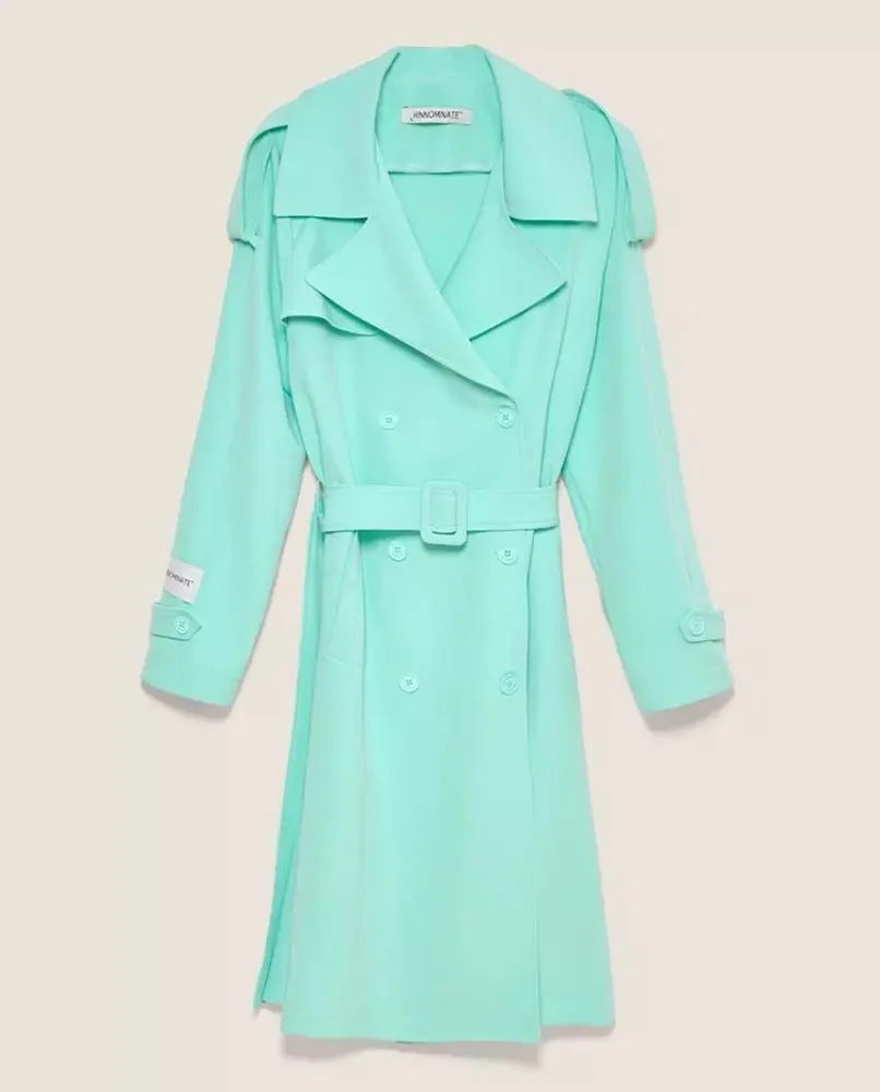 Elegant Light Blue Double-Breasted Trench Coat sold by Louxly