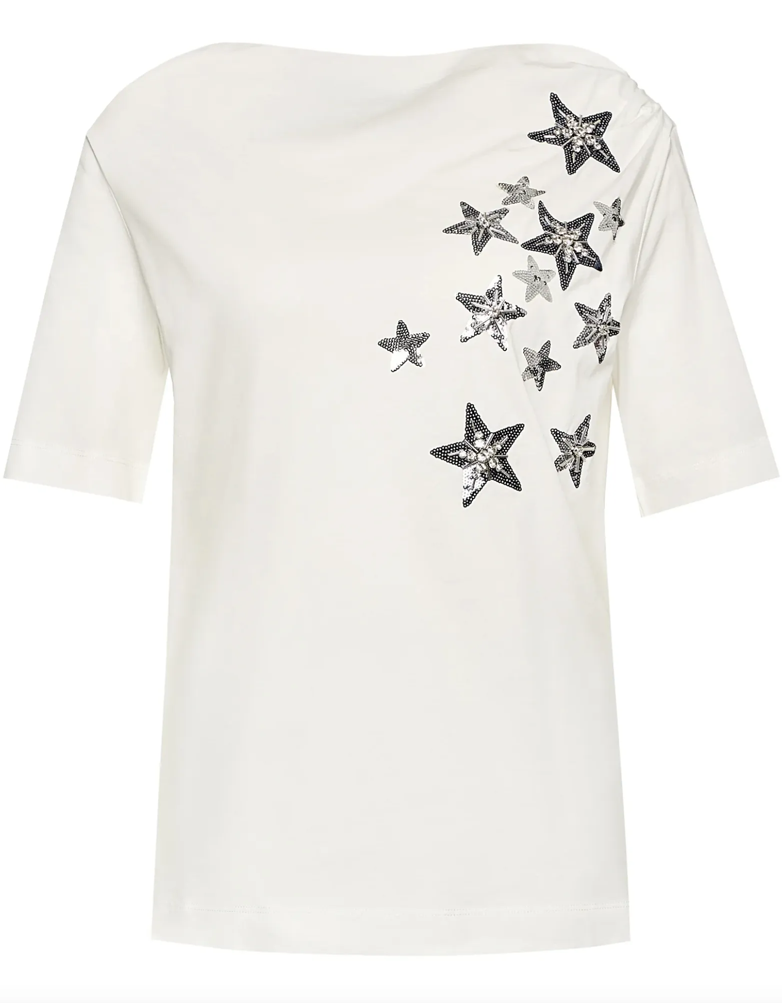 Elegant White Cotton Tee with Rhinestone Accents sold by Louxly