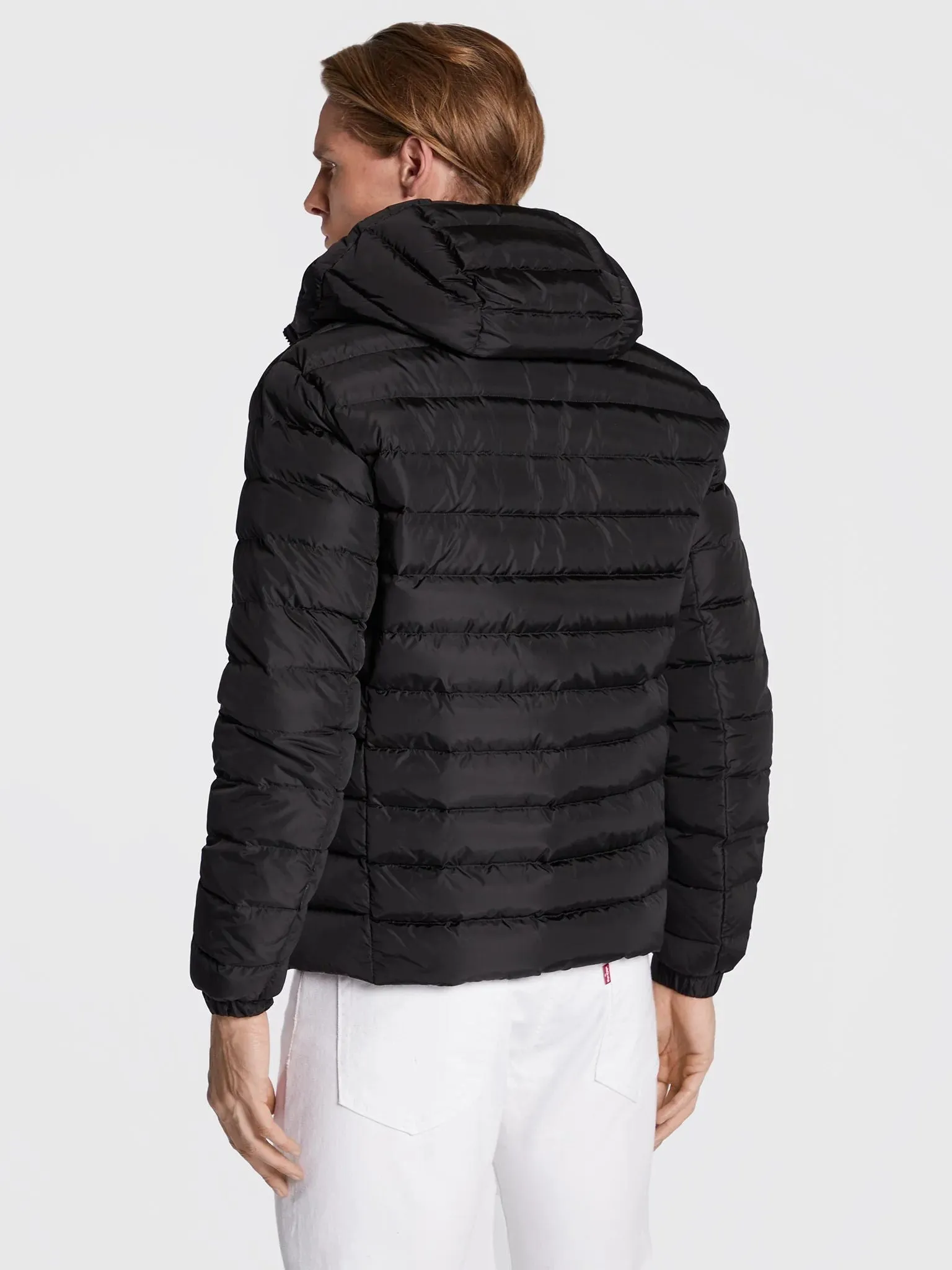 Elegant Black Hooded Down Jacket with Chic Olive Accent sold by Louxly product image thumbnail 2