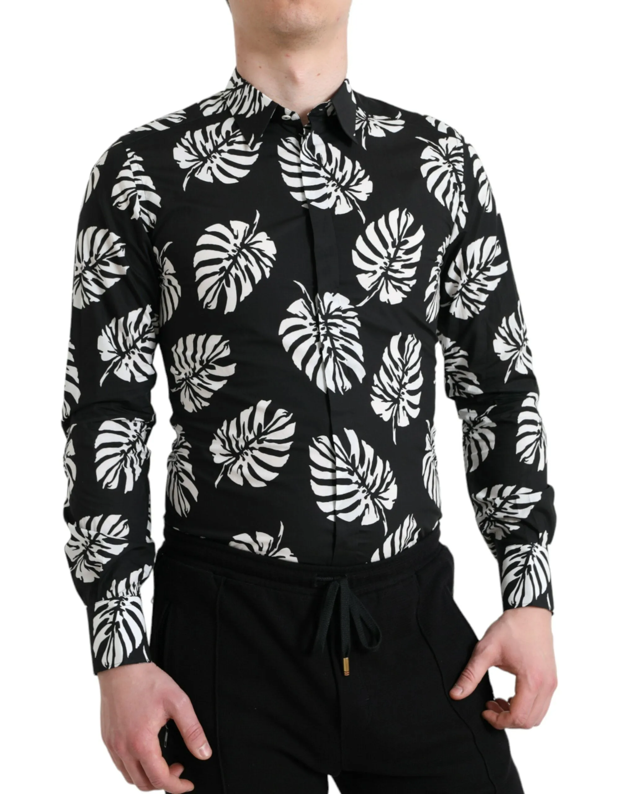 Elegant Leaf Print Slim Fit Dress Shirt sold by Louxly
