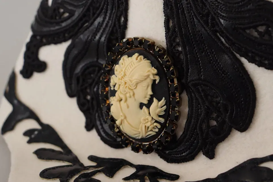 White Black Wool Embroidered Cameo Brooch Hat sold by Louxly product image thumbnail 4