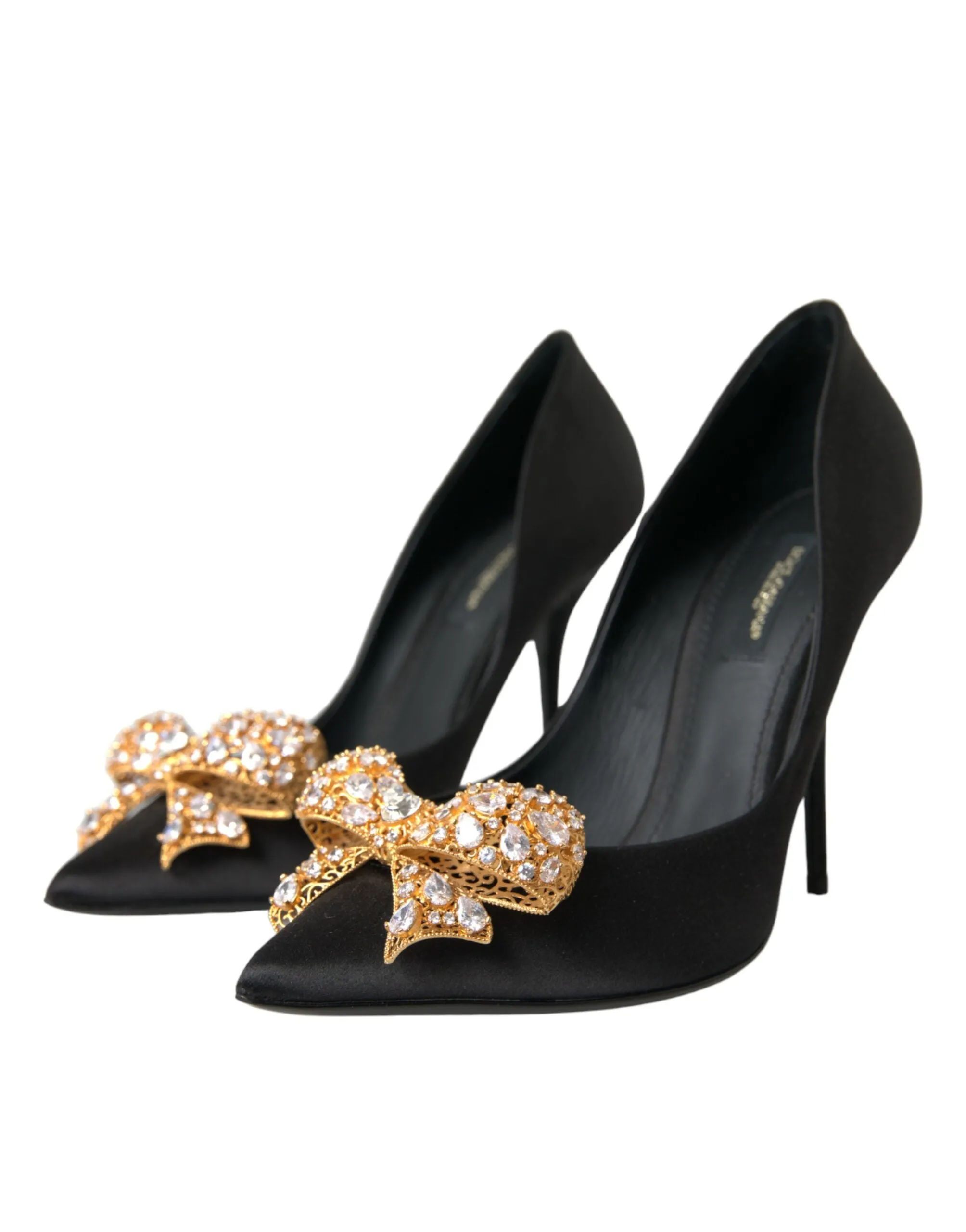 Black Satin Bow Crystal Heels Pumps Shoes sold by Louxly product image thumbnail 3