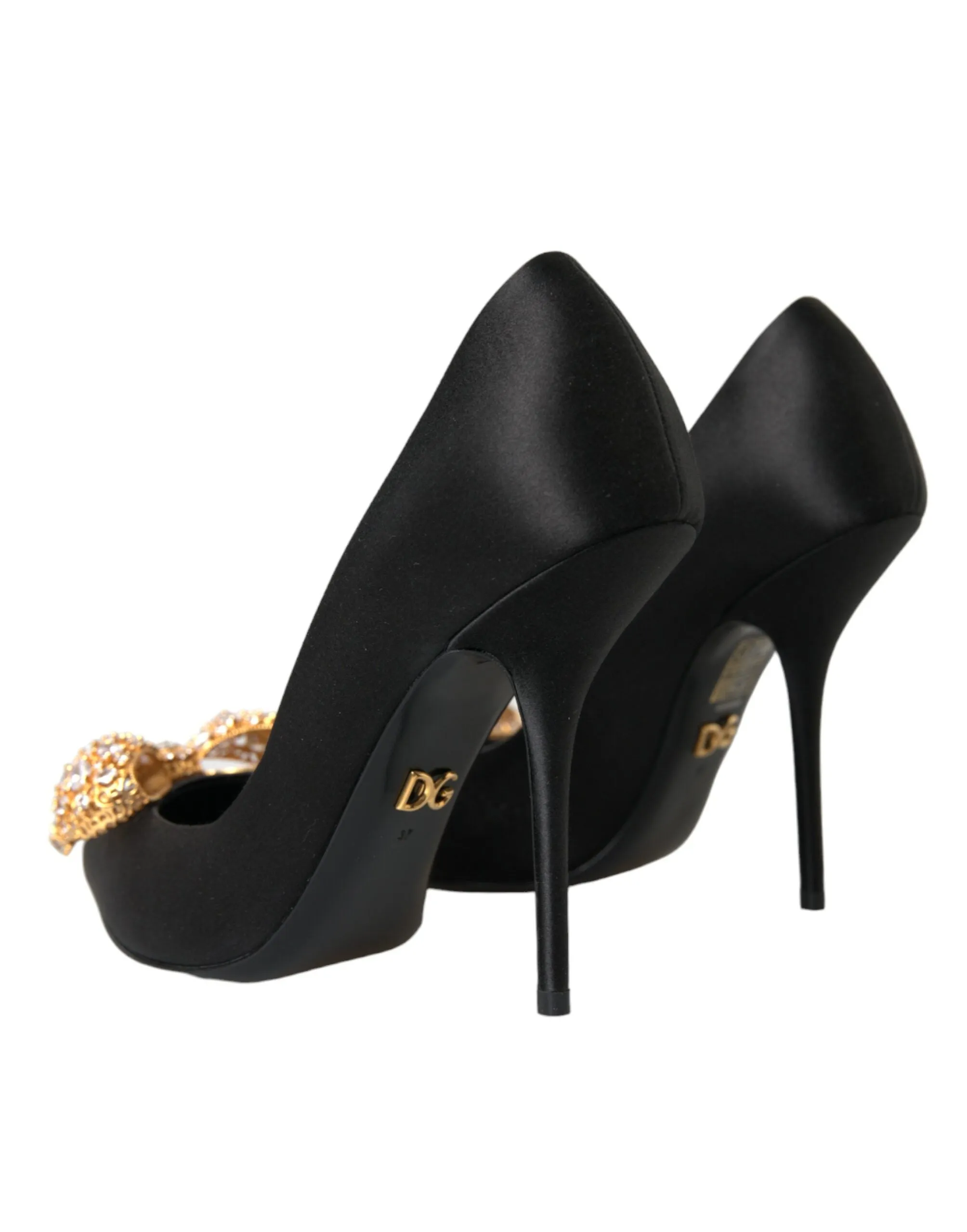 Black Satin Bow Crystal Heels Pumps Shoes sold by Louxly product image thumbnail 4