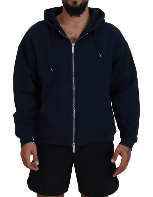 Blue Cotton Hooded Full Zip Men Jacket Sweater sold by Louxly