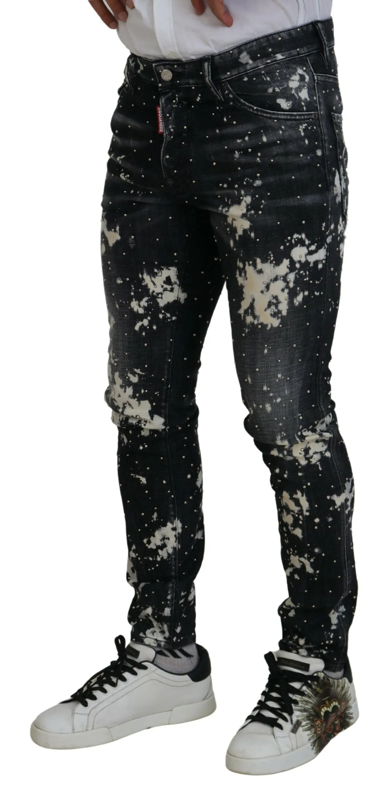 Black Washed White Color Splash Casual Denim Jeans sold by Louxly product image thumbnail 2