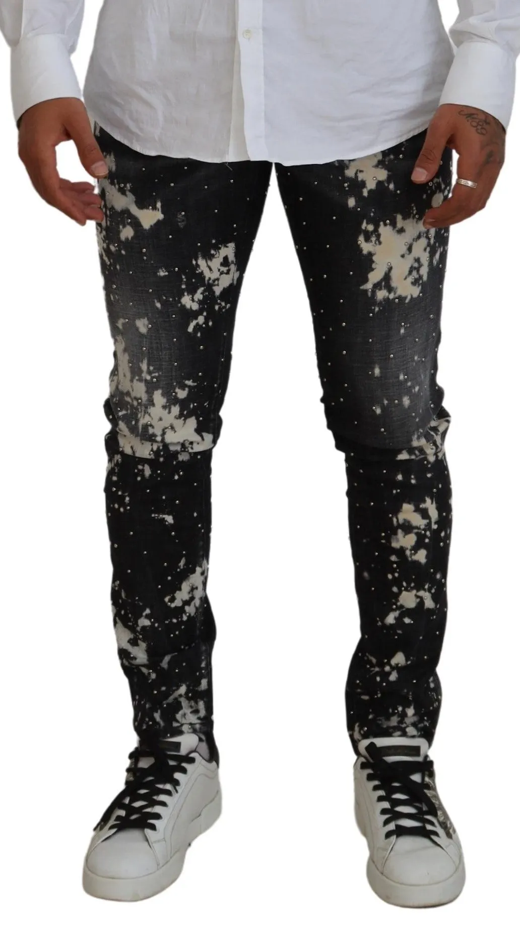 Black Washed White Color Splash Casual Denim Jeans sold by Louxly product image thumbnail 4