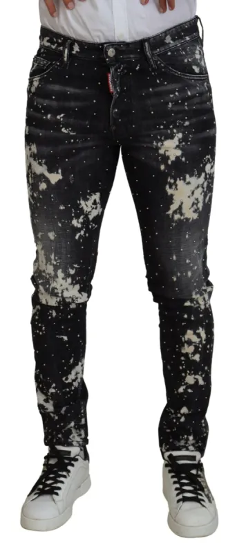 Black Washed White Color Splash Casual Denim Jeans made by Louxly
