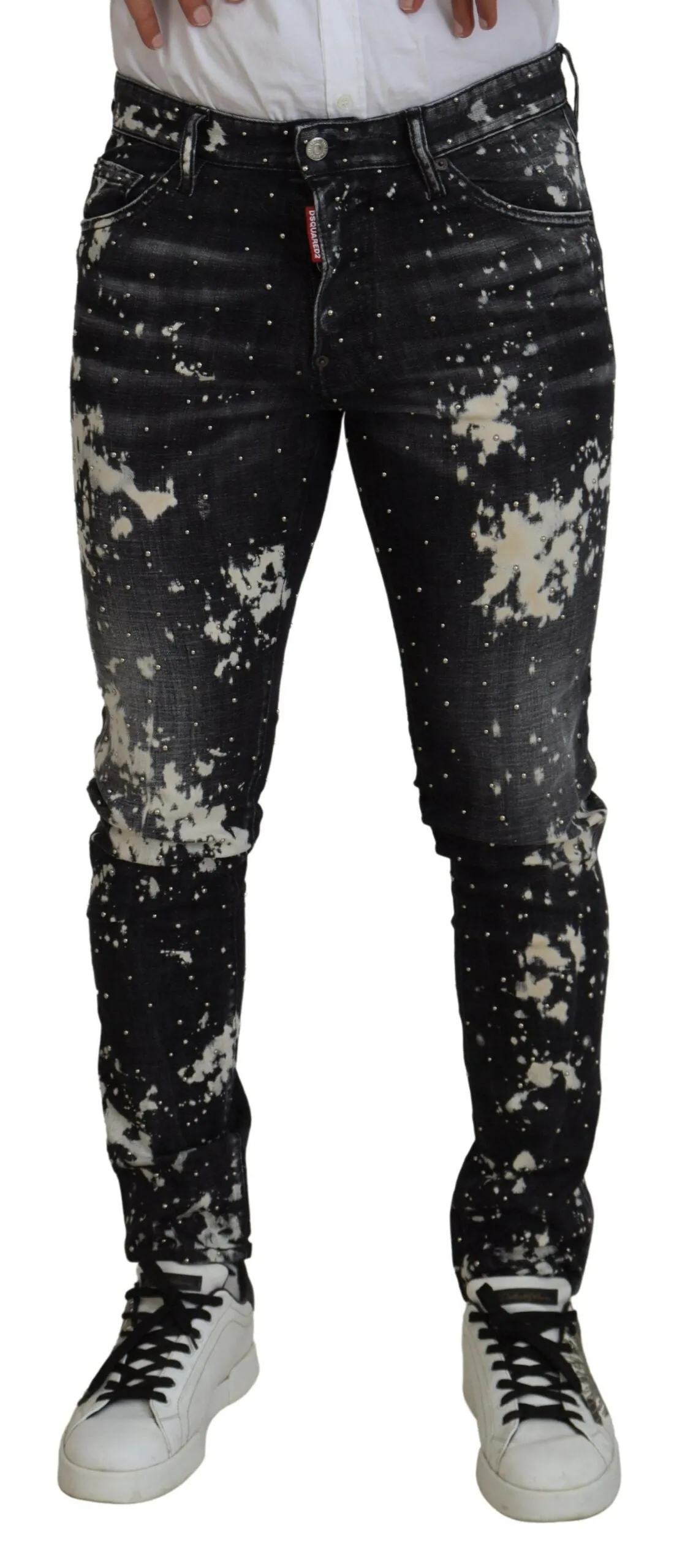 Black Washed White Color Splash Casual Denim Jeans sold by Louxly