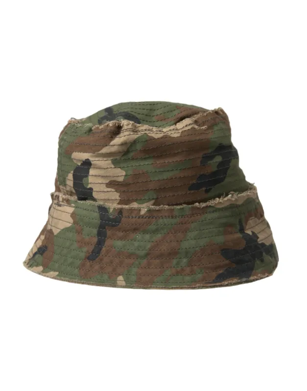 Green Camouflage Cotton Bucket Hat Men sold by Louxly