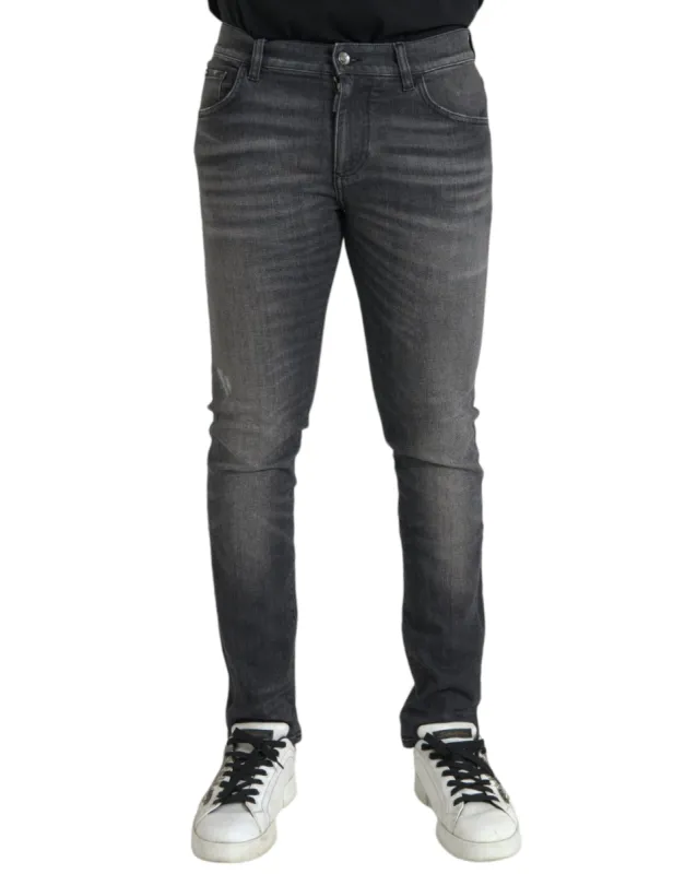 Gray Washed Cotton Stretch Skinny Denim Jeans made by Louxly