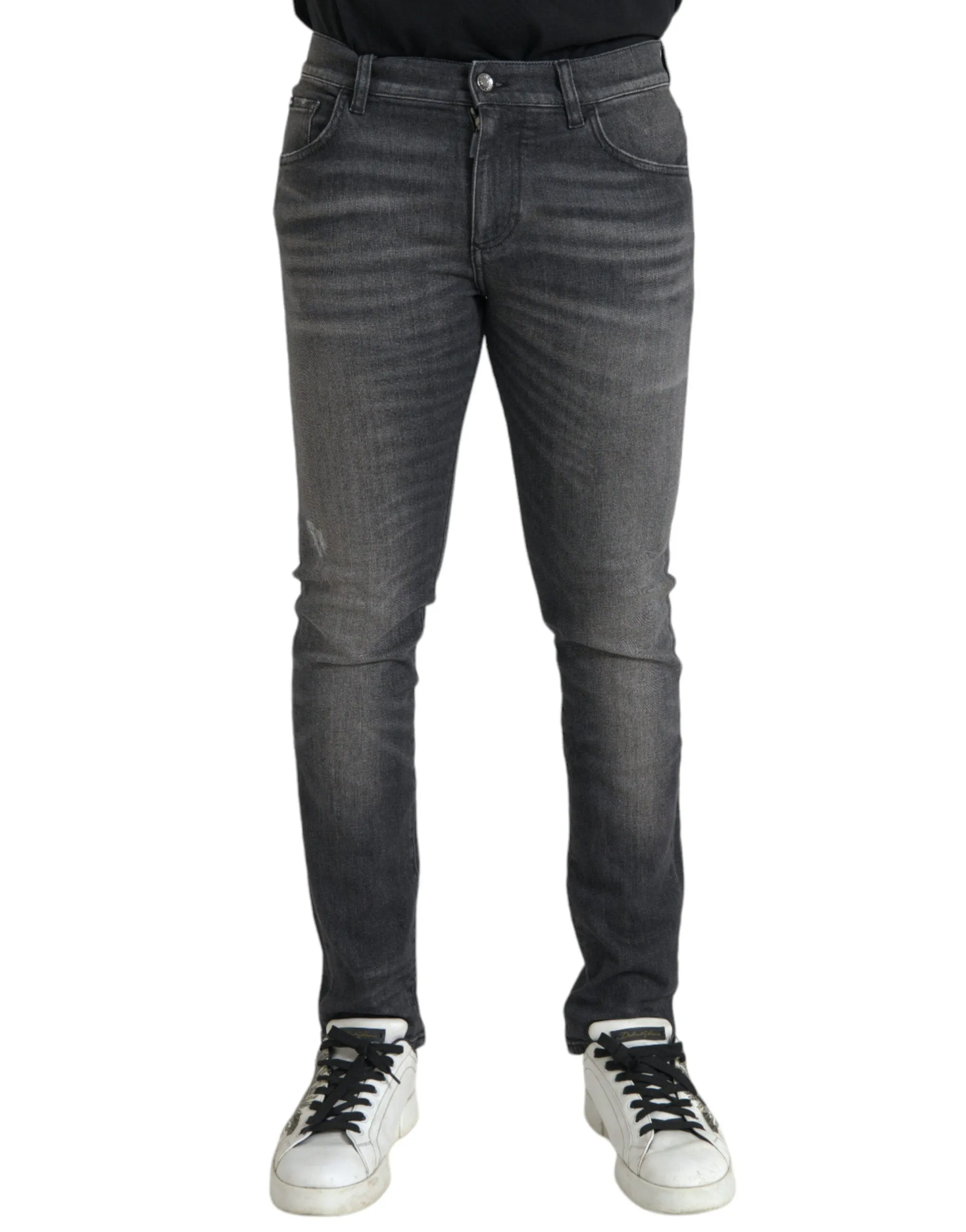 Gray Washed Cotton Stretch Skinny Denim Jeans sold by Louxly