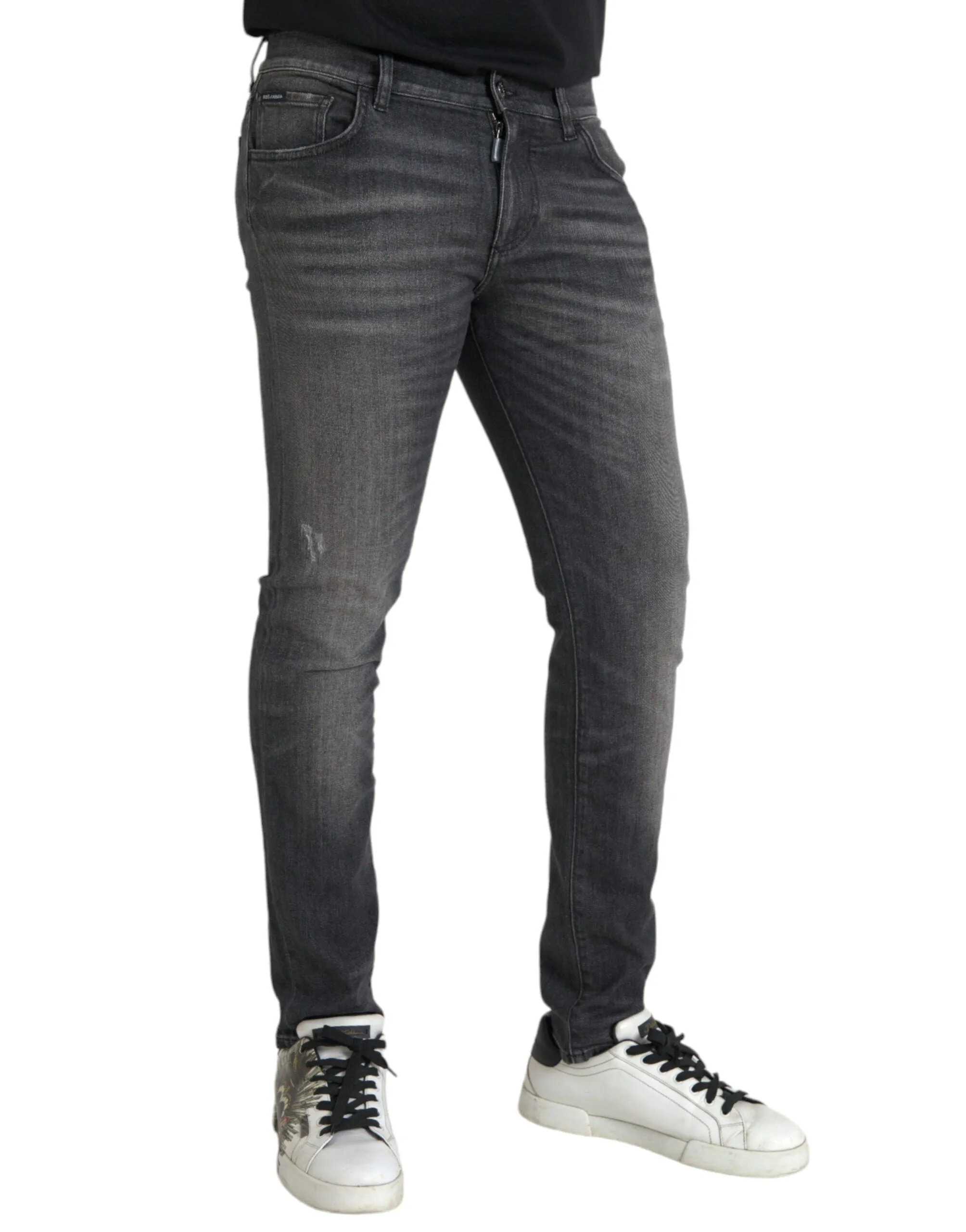 Gray Washed Cotton Stretch Skinny Denim Jeans sold by Louxly product image thumbnail 2