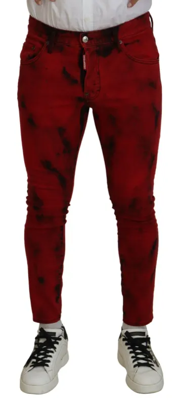Red Cotton Tie Dye Skinny Casual Denim Jeans sold by Louxly