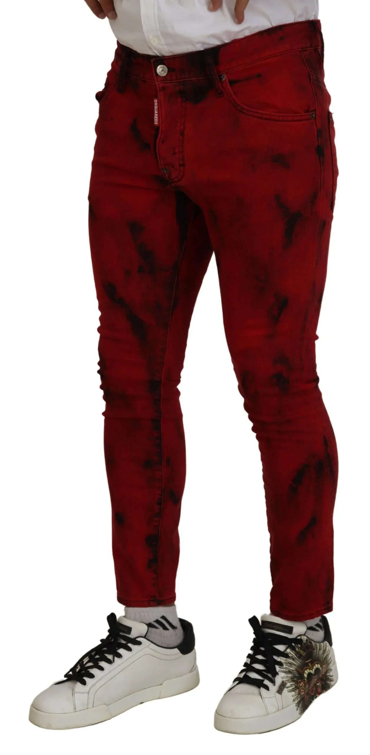 Red Cotton Tie Dye Skinny Casual Denim Jeans sold by Louxly product image thumbnail 2