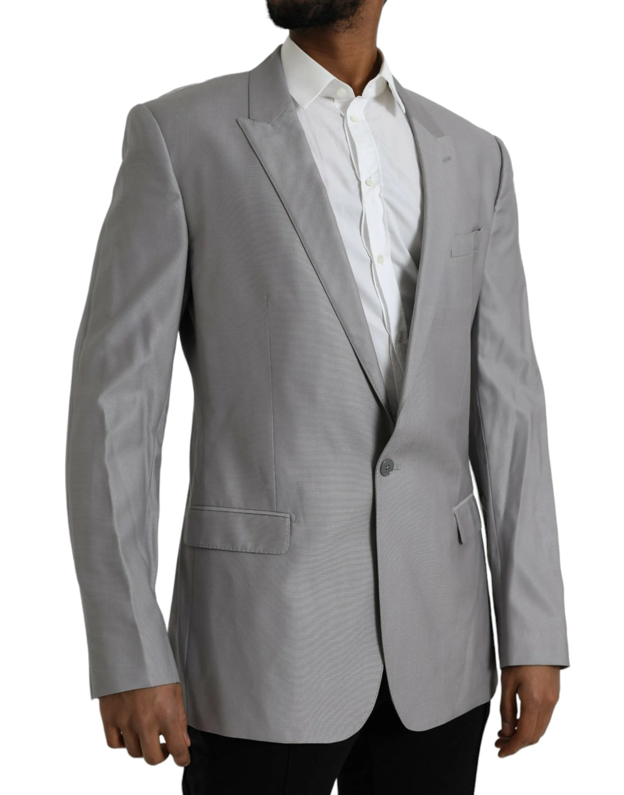 Gray Wool Peak Single Breasted Coat Blazer sold by Louxly product image thumbnail 2