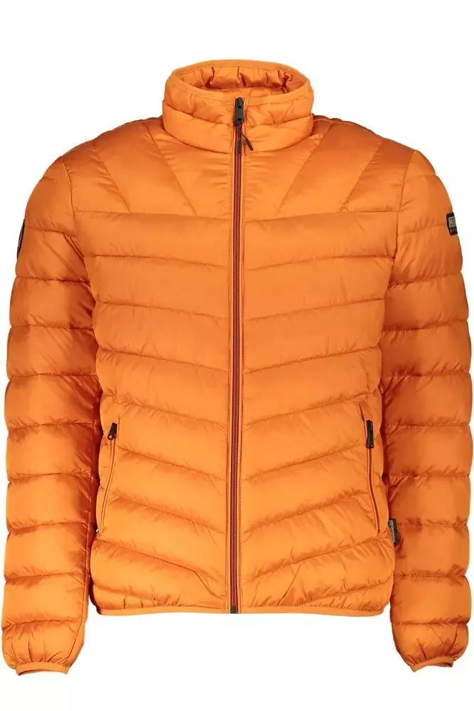 Orange Polyamide Men Jacket sold by Louxly