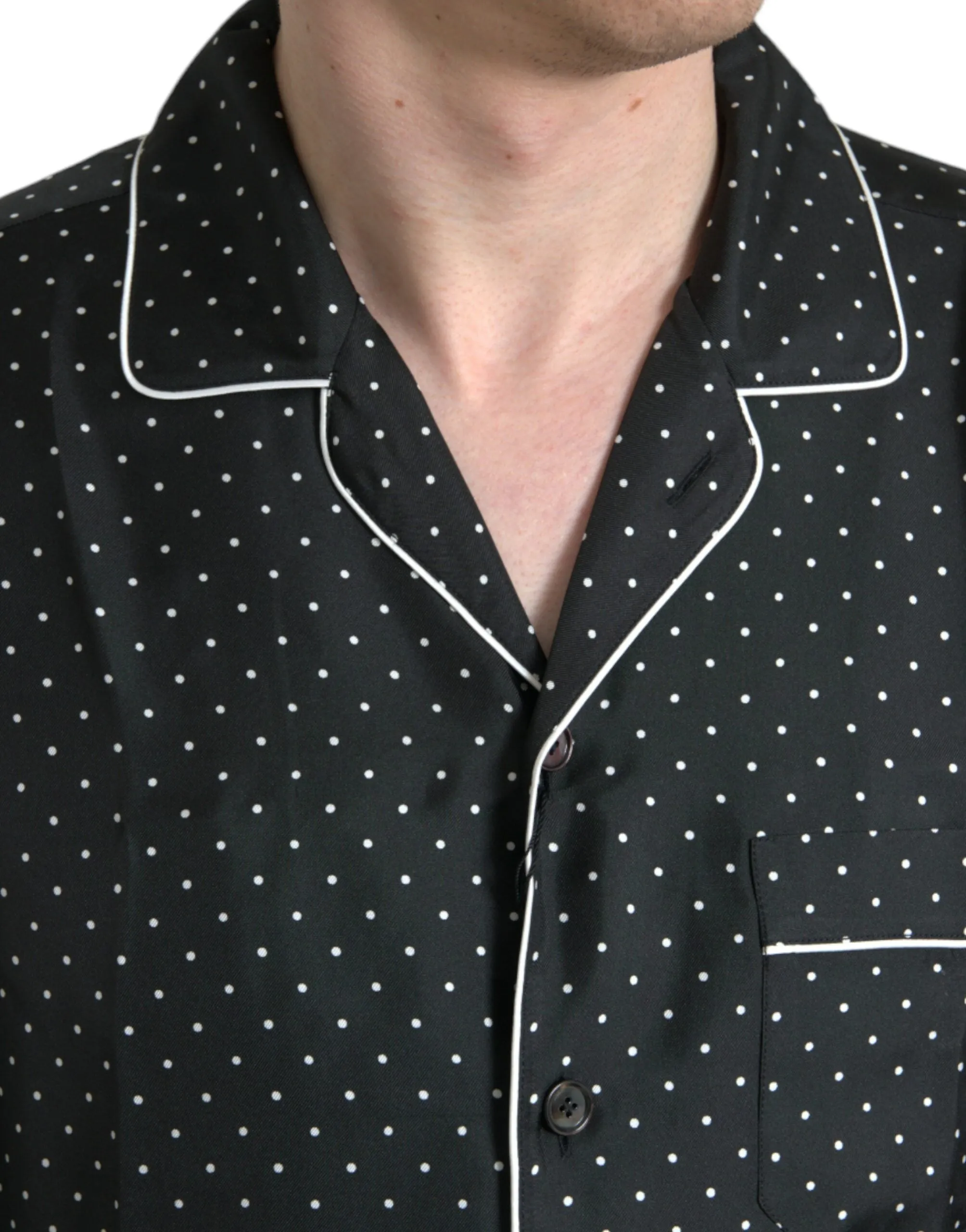 Black Polka Dot Silk Long Sleeve Shirt sold by Louxly product image thumbnail 4