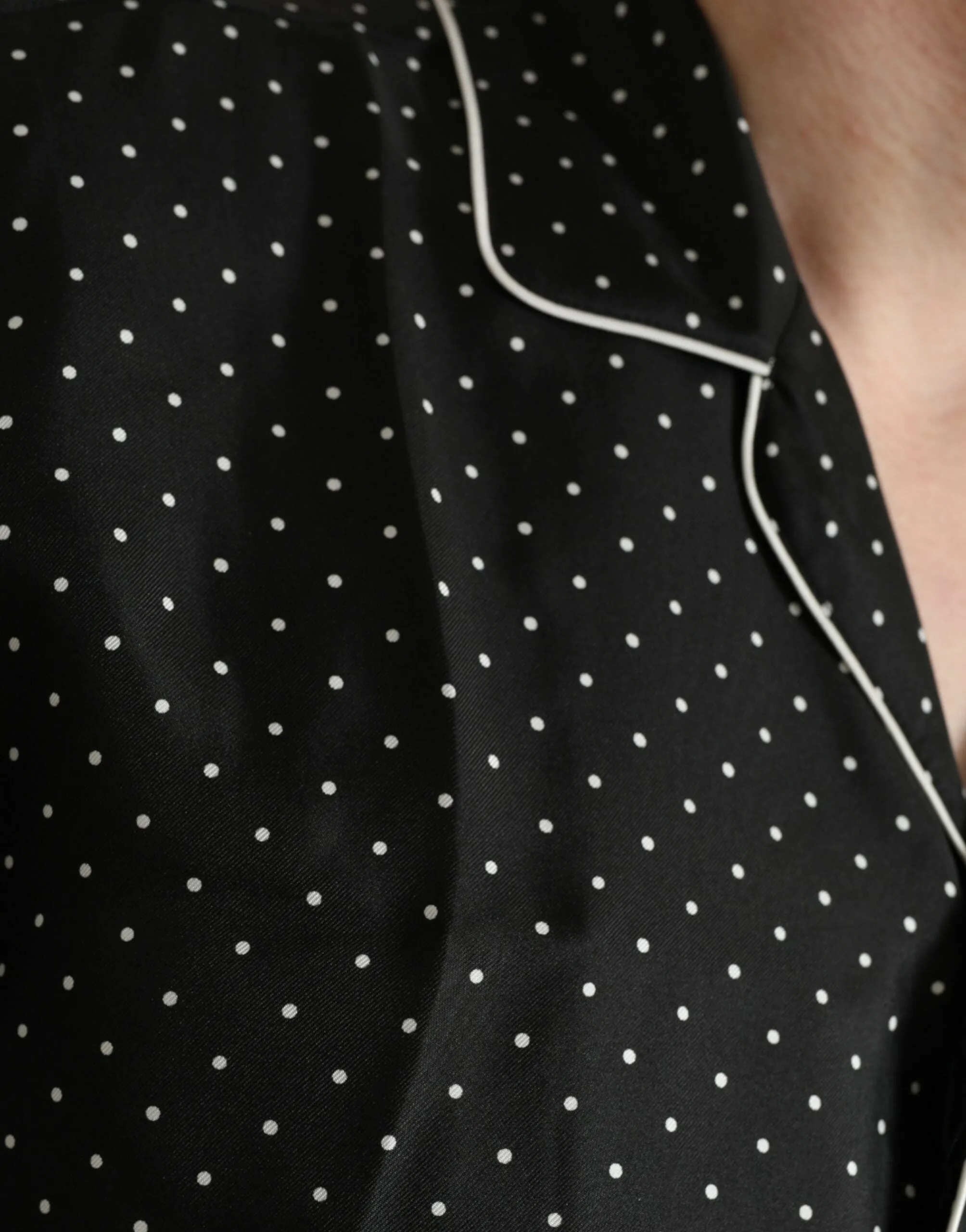Black Polka Dot Silk Long Sleeve Shirt sold by Louxly product image thumbnail 5