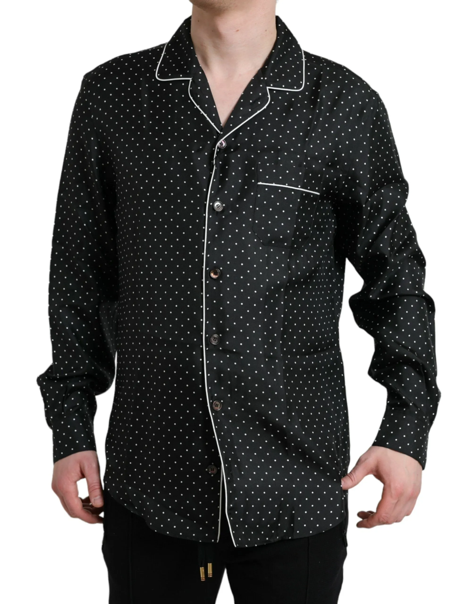 Black Polka Dot Silk Long Sleeve Shirt sold by Louxly product image thumbnail 2