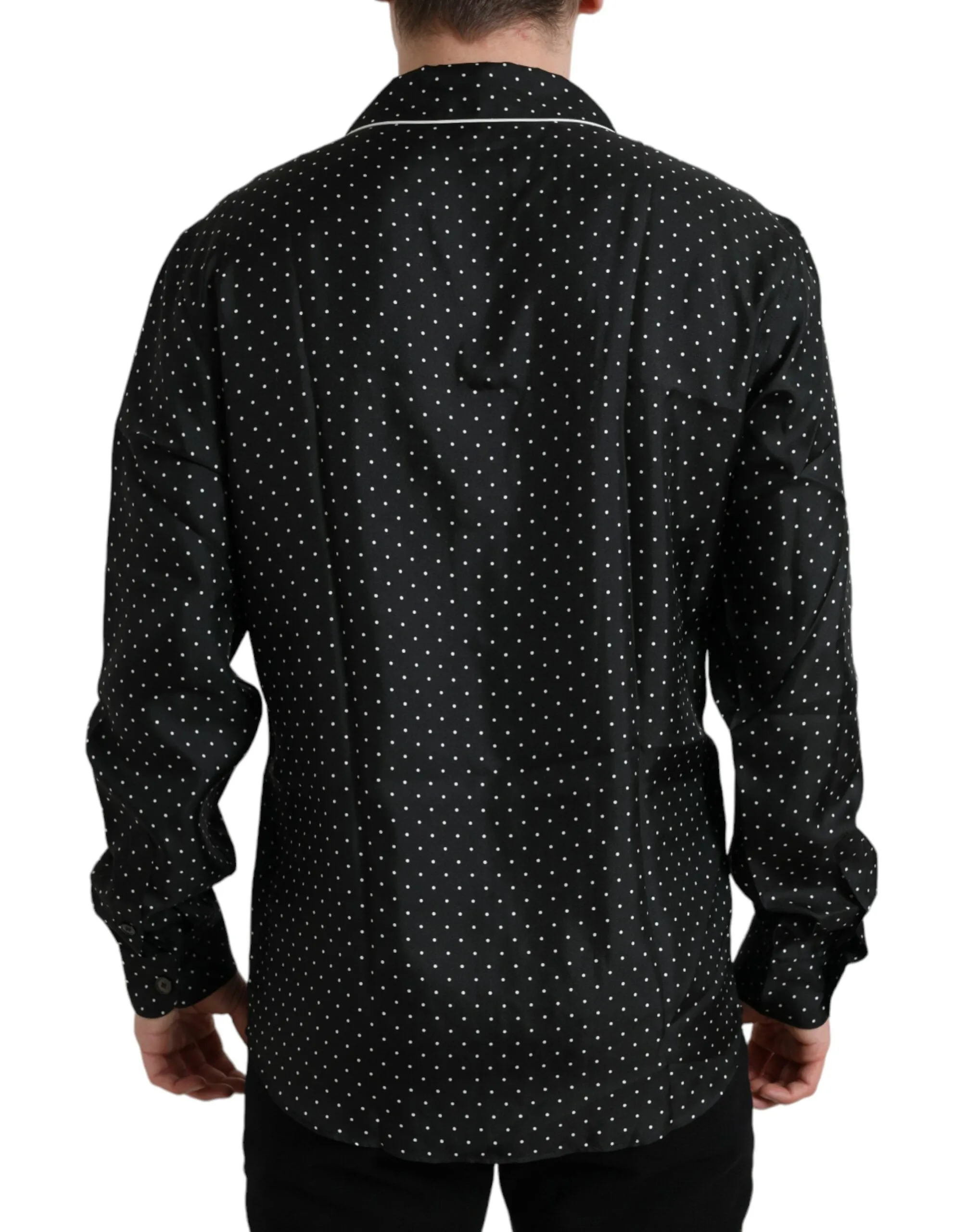 Black Polka Dot Silk Long Sleeve Shirt sold by Louxly product image thumbnail 3