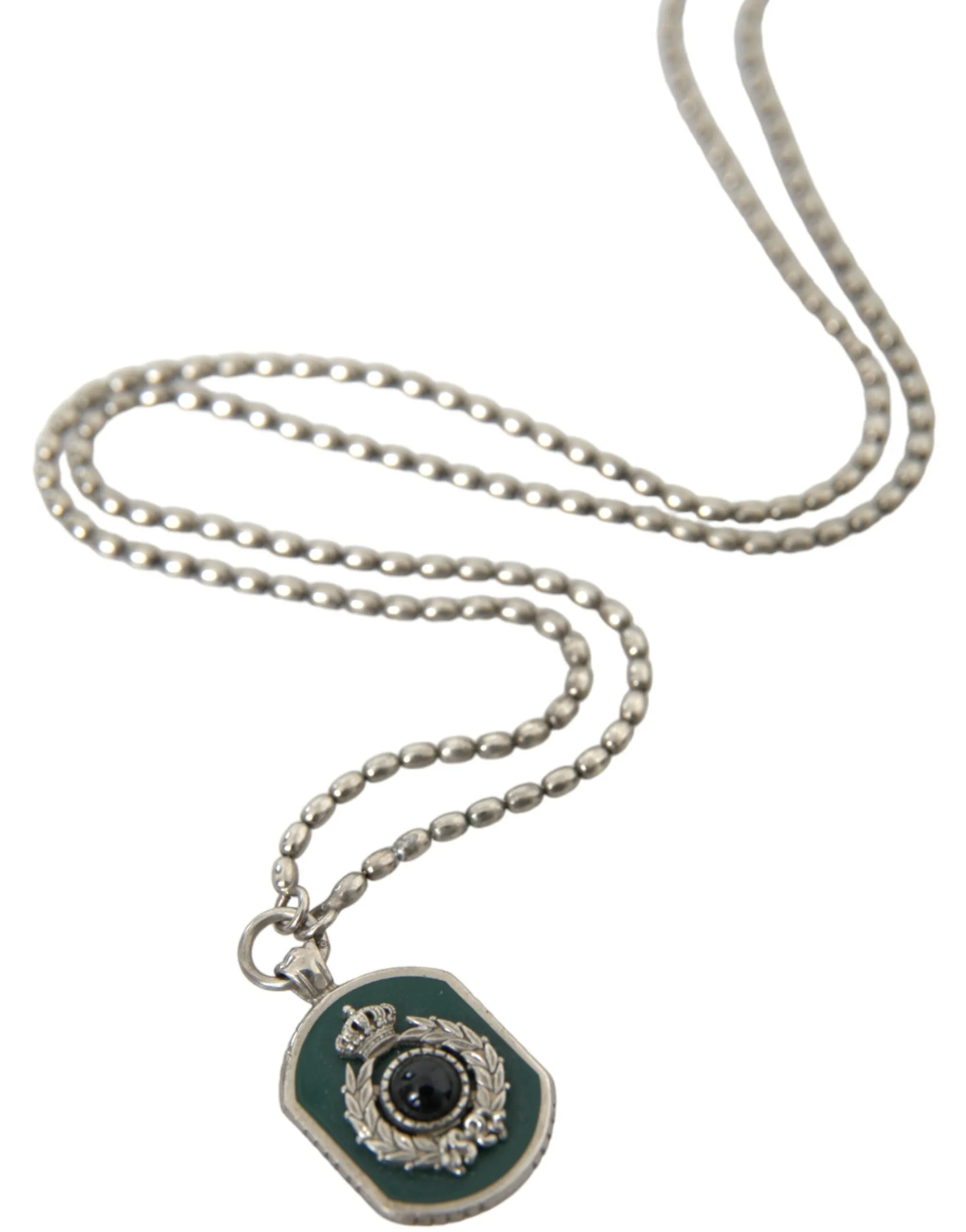 Silver Tone Brass Chain Tag Bead Crown Pendant Necklace sold by Louxly product image thumbnail 5