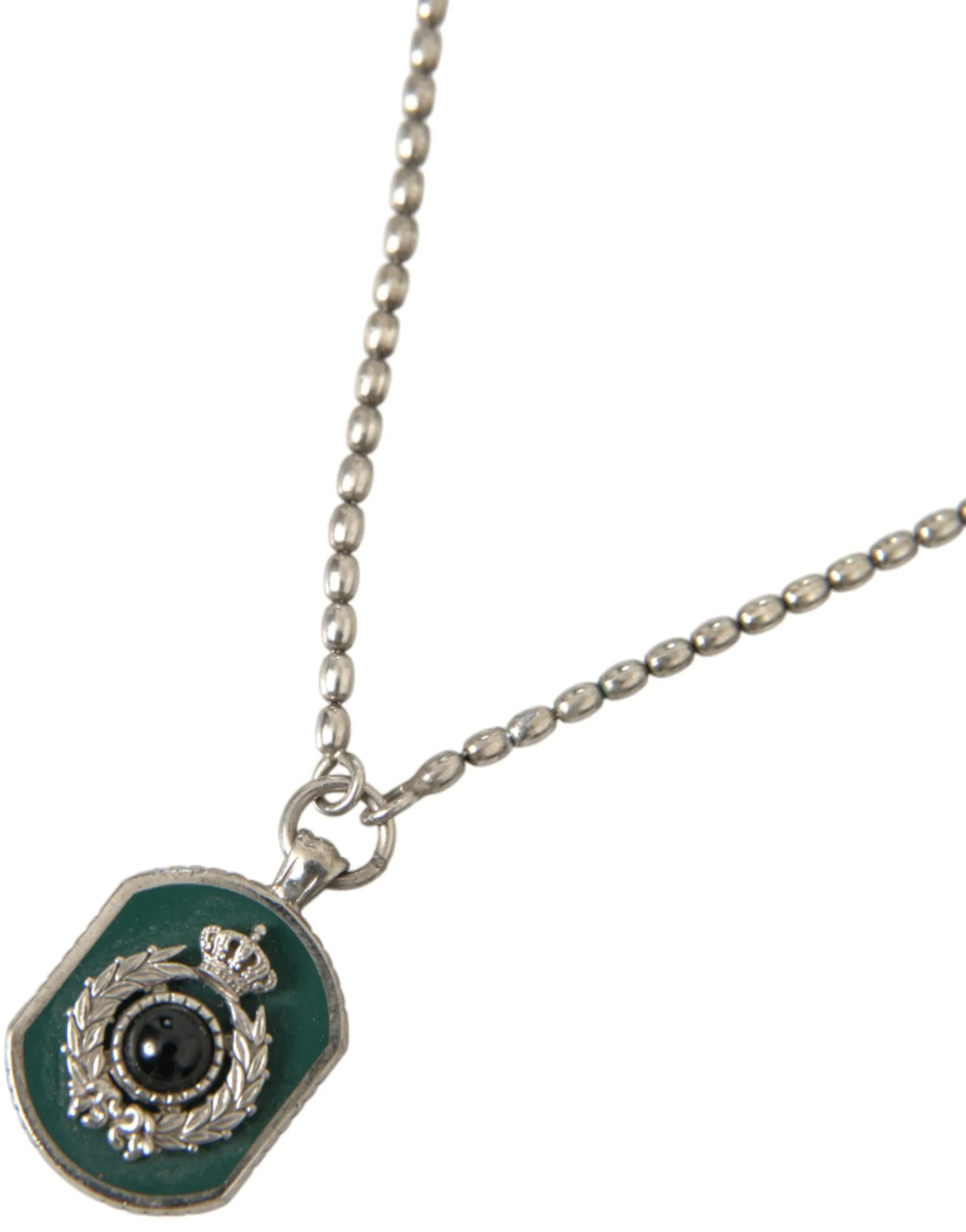 Silver Tone Brass Chain Tag Bead Crown Pendant Necklace sold by Louxly product image thumbnail 2