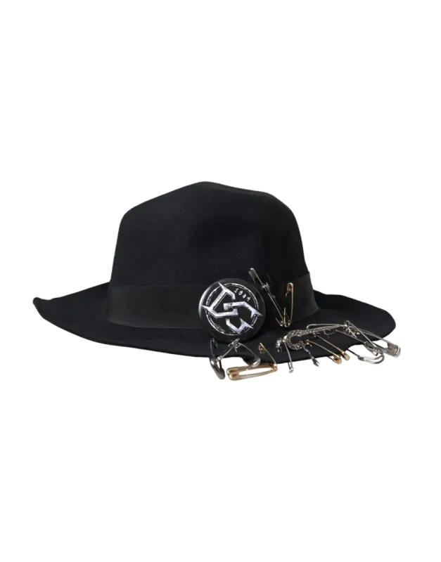 Black Embellished Fedora Wide Brim Hat Men sold by Louxly