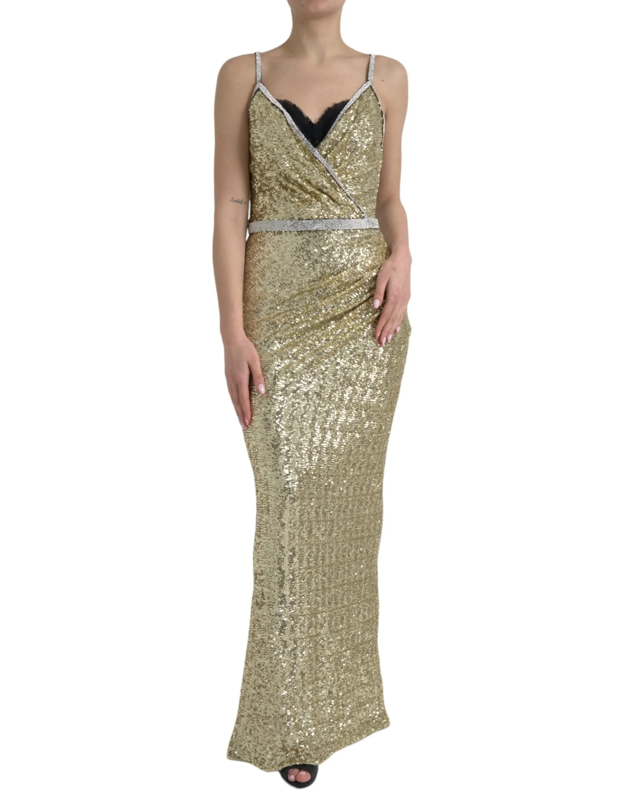 Golden Sequin Evening Dress with Silk Blend Lining sold by Louxly